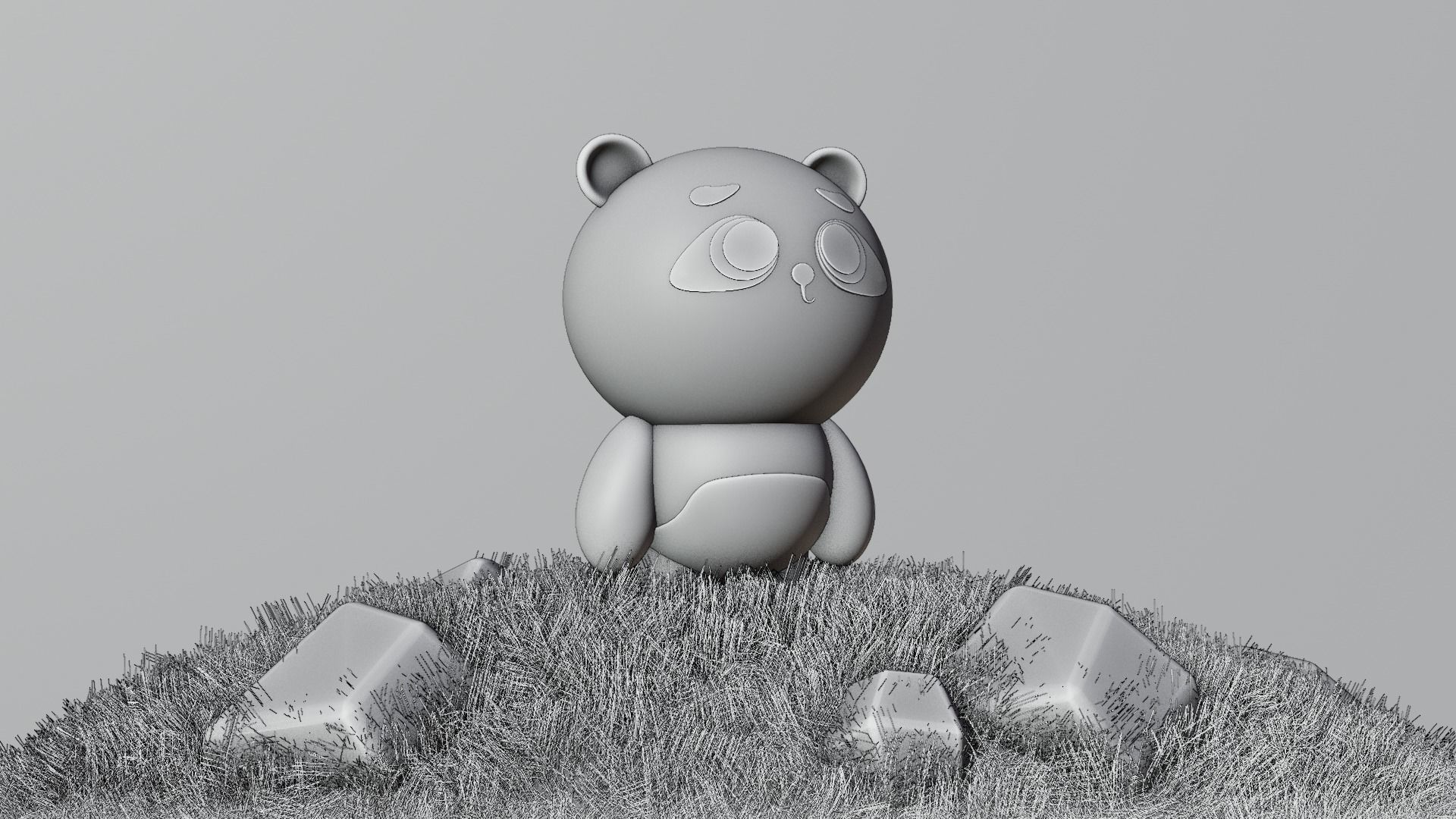Stylized Panda Character on Grassy Hill - 3D Model 3D model_10