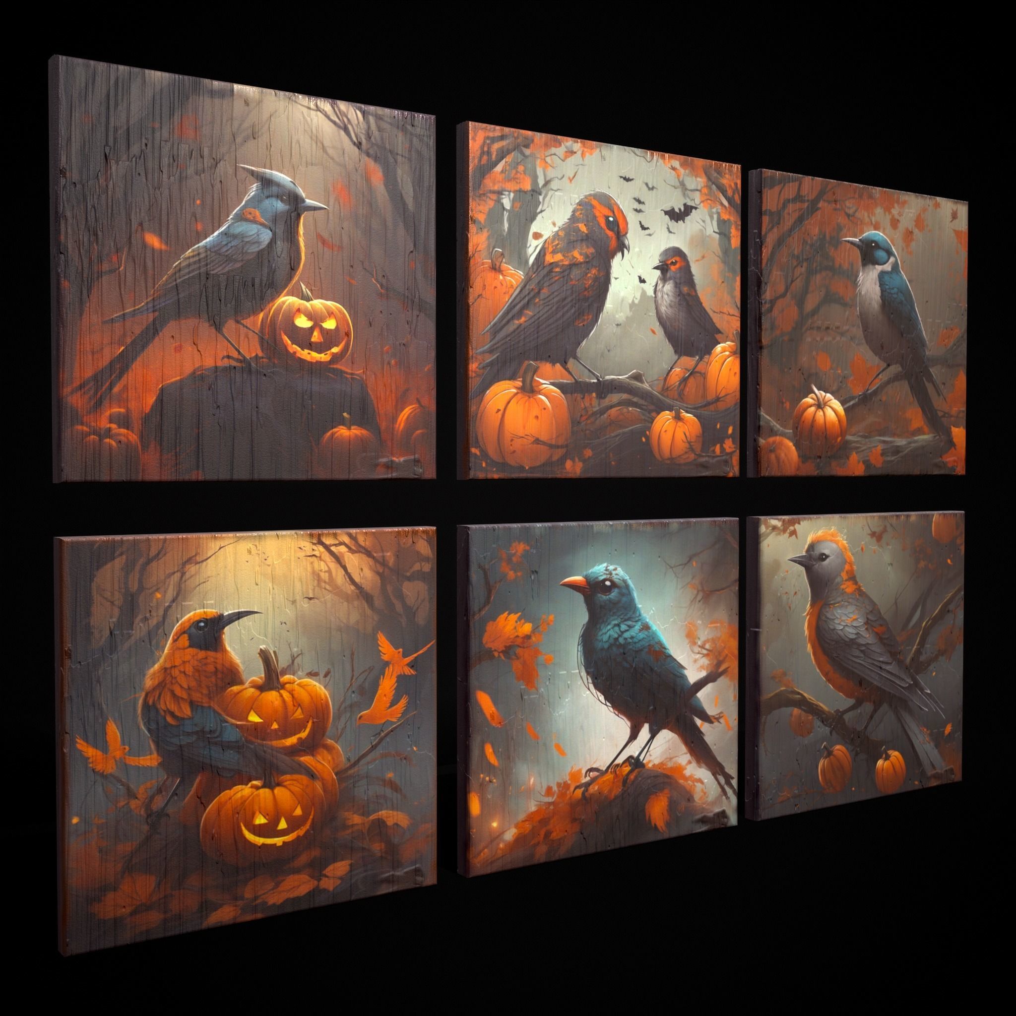 Halloween Bird Paintings Pack Three 3D Model Collection_8