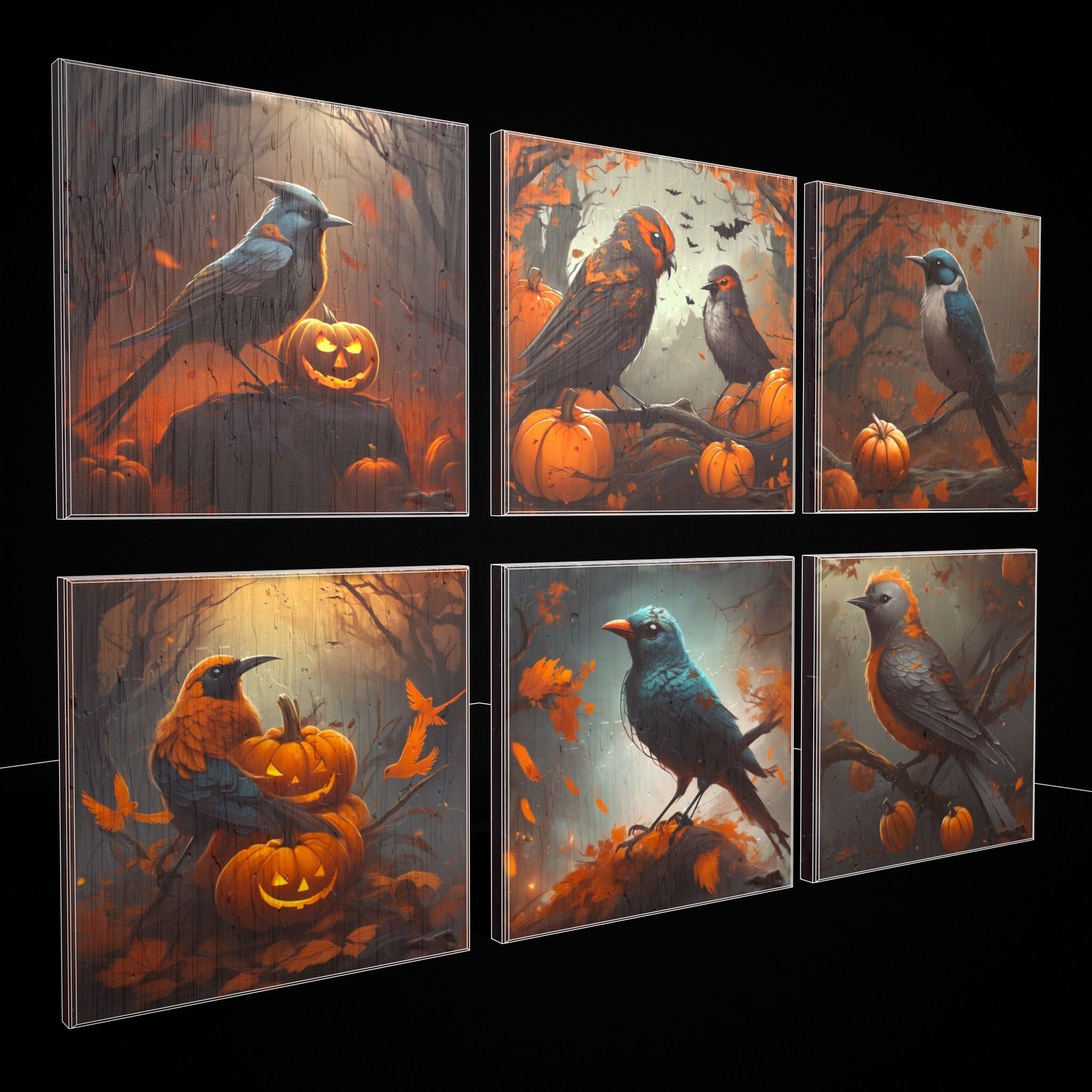 Halloween Bird Paintings Pack Three 3D Model Collection_9