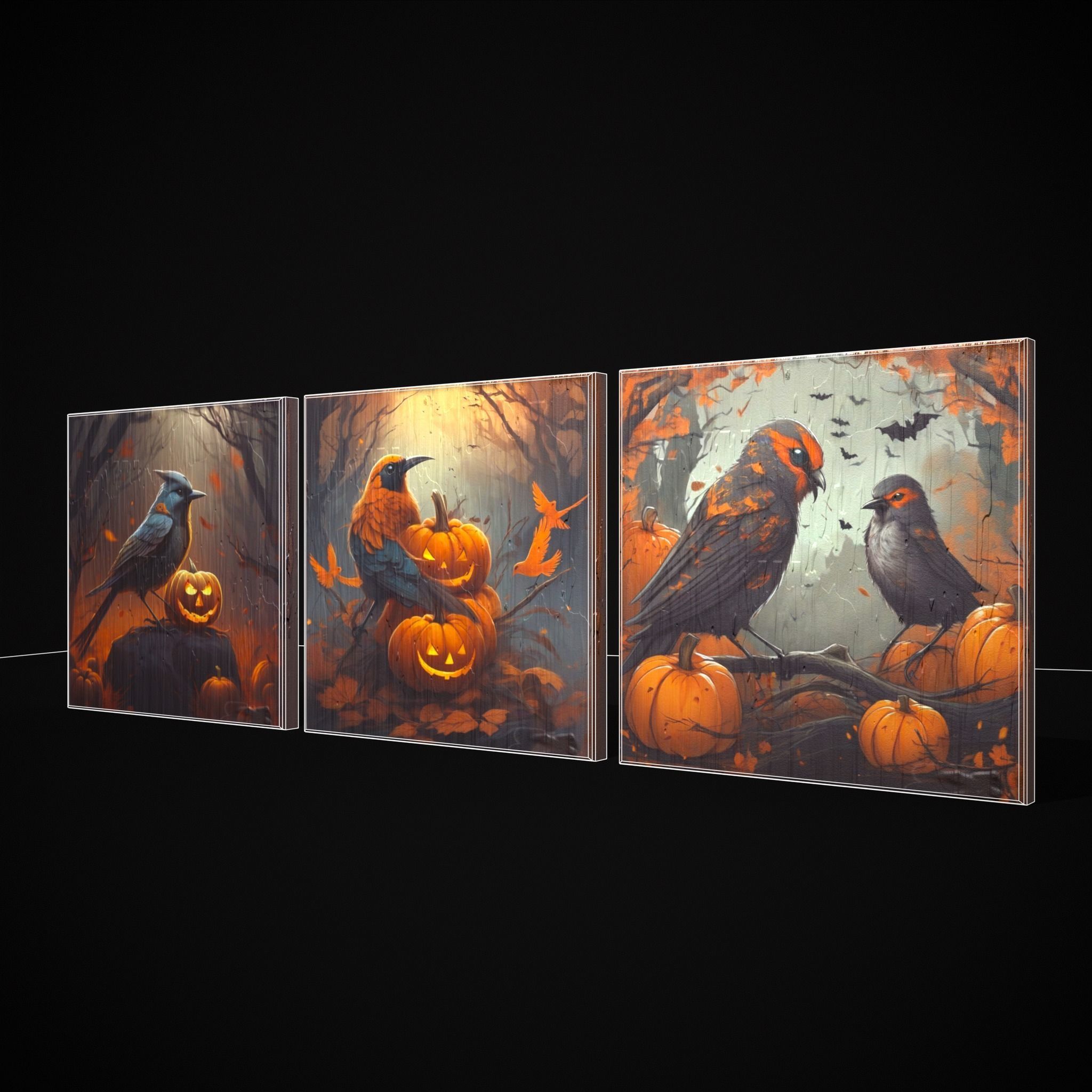 Halloween Bird Paintings Pack Three 3D Model Collection_25