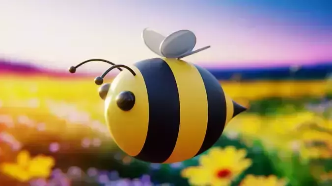 Cute Stylized Bee 3D Model - Low Poly Flying Insect Design