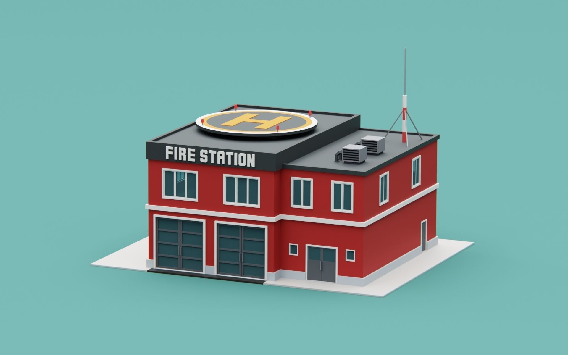 Fire station city building Low-poly 3D model_7