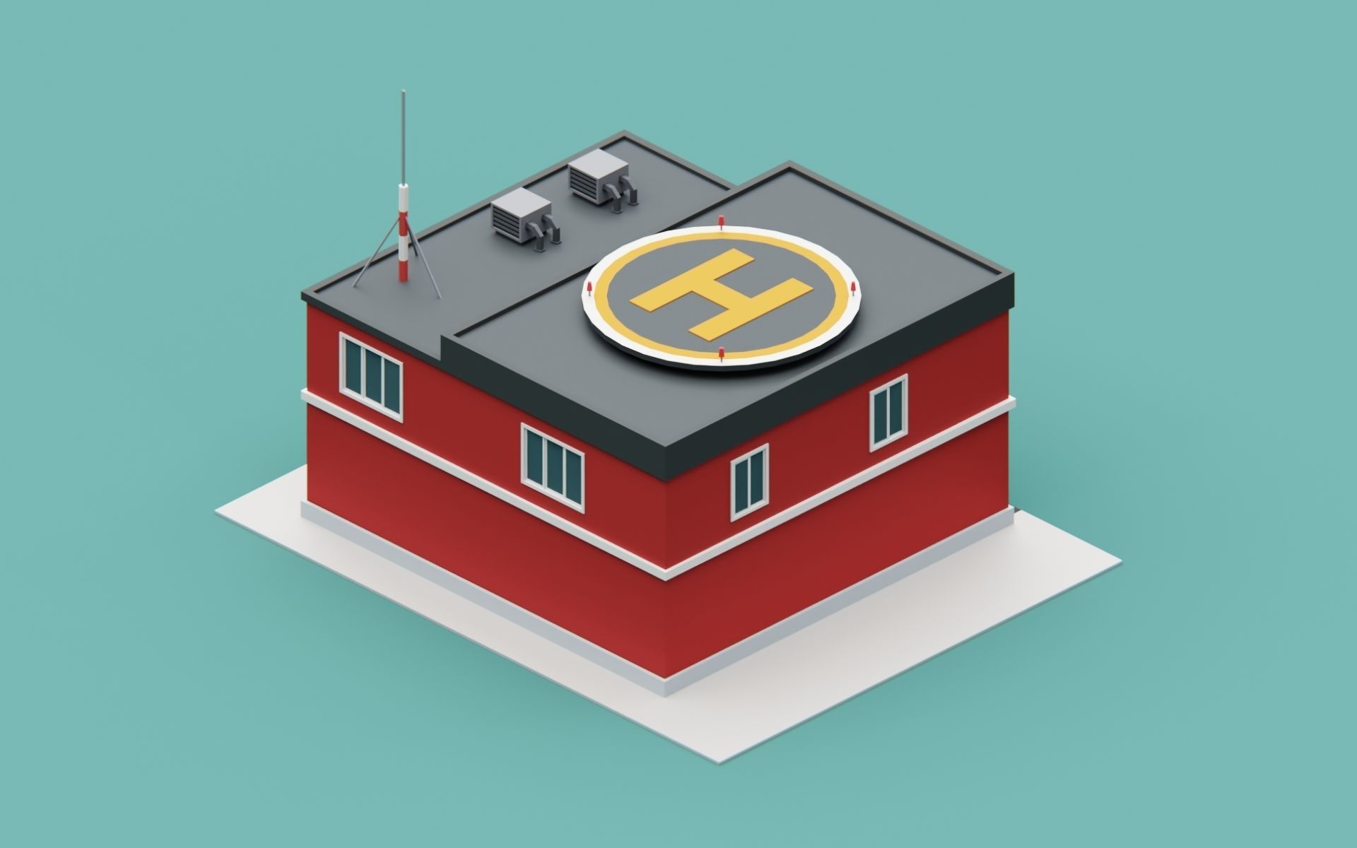 Fire station city building Low-poly 3D model_1