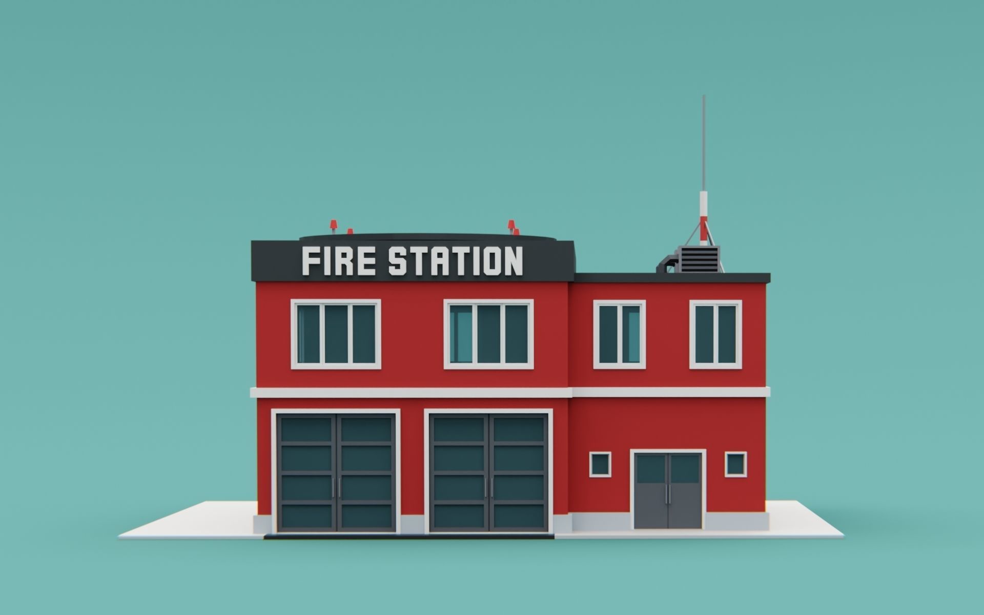 Fire station city building Low-poly 3D model_4