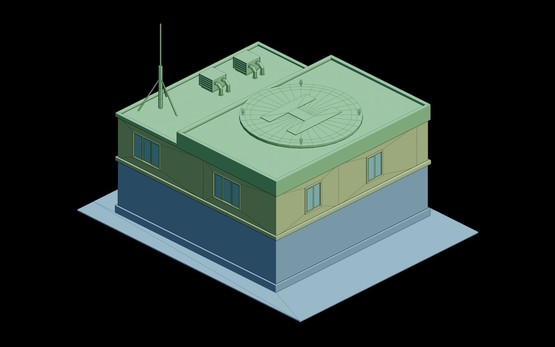 Fire station city building Low-poly 3D model_6