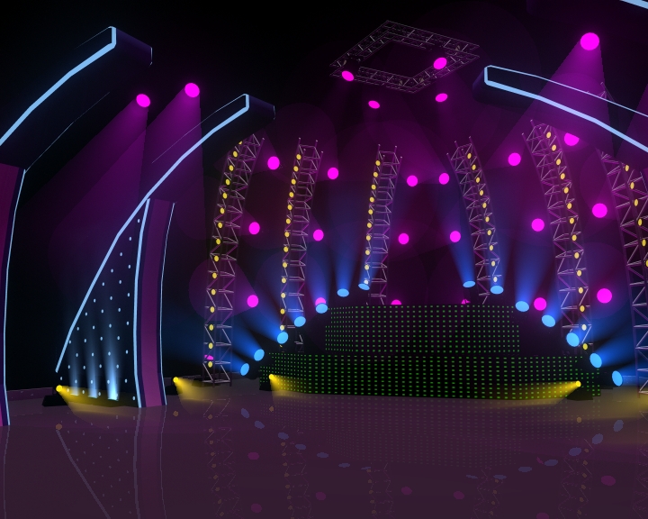 Stage with neon lights 3D model_5