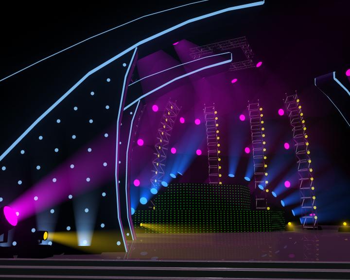 Stage with neon lights 3D model_2