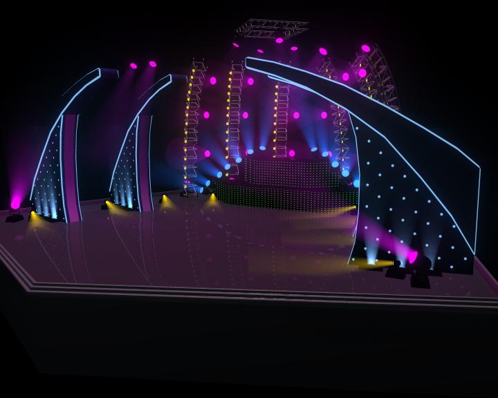 Stage with neon lights 3D model_1