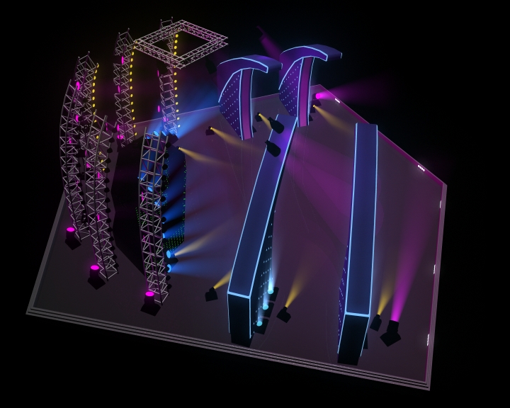 Stage with neon lights 3D model_4