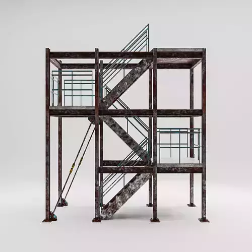 Modular Industrial Rusty Stairs - 3D Model Low-poly 3D model