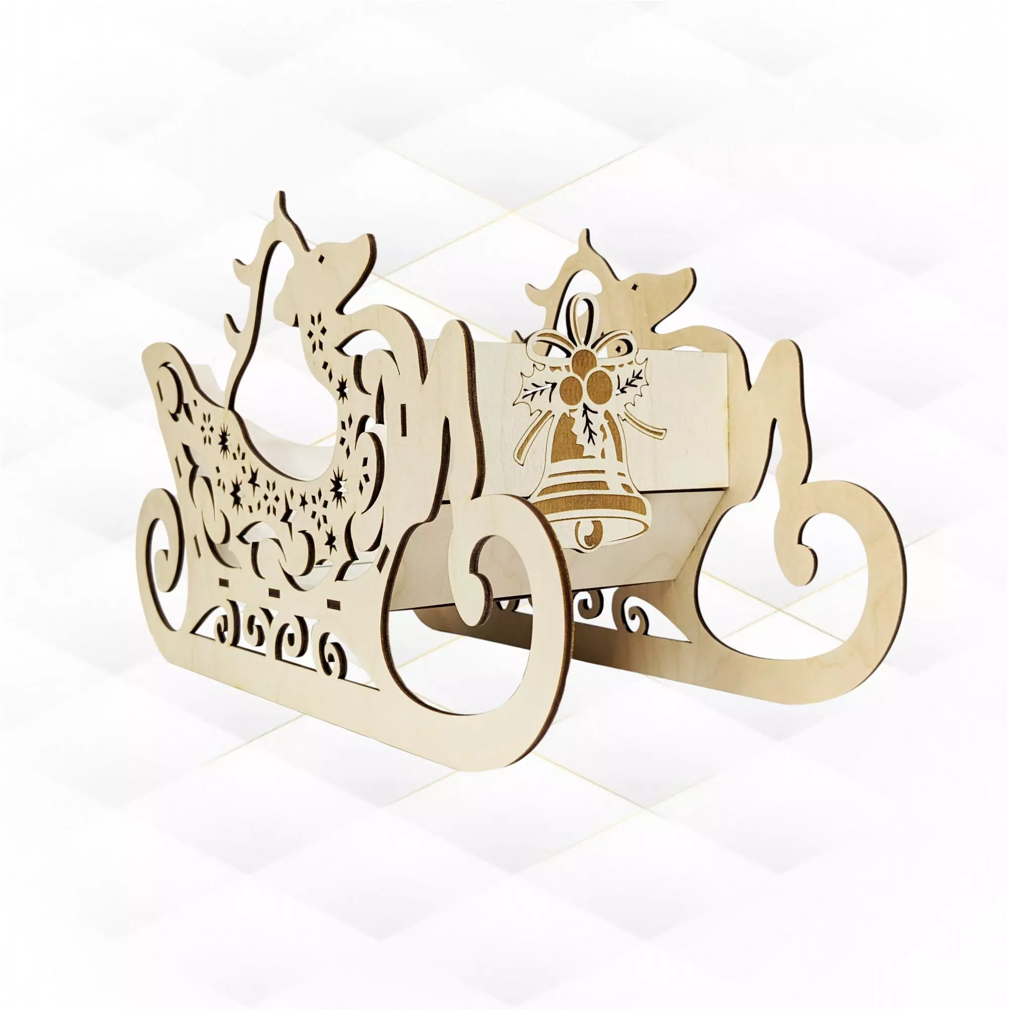Christmas sleigh deer gift wine holder laser cut design 3D print model_0