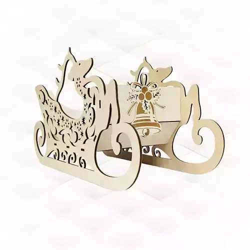 Christmas sleigh deer gift wine holder laser cut design 3D print model