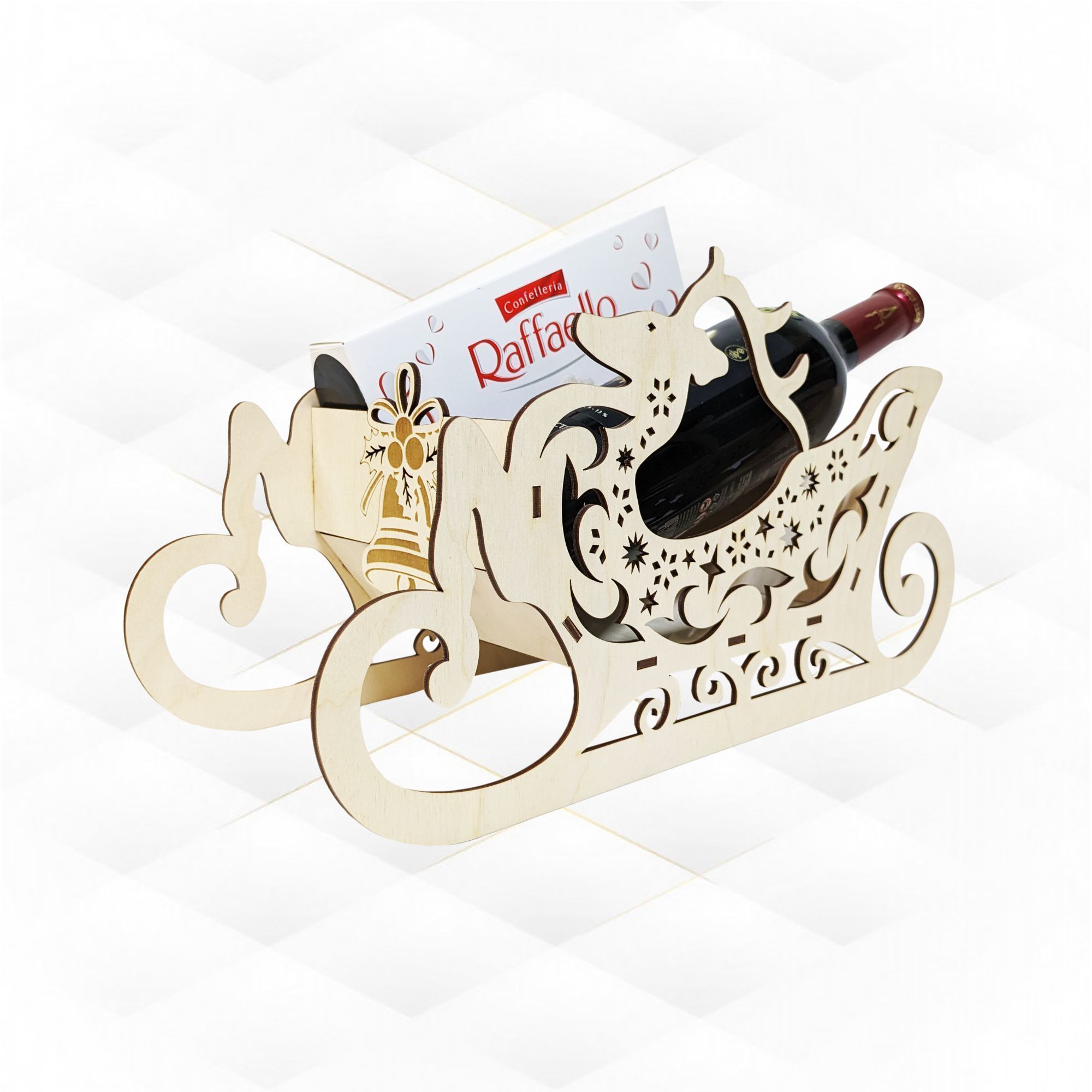 Christmas sleigh deer gift wine holder laser cut design 3D print model_3