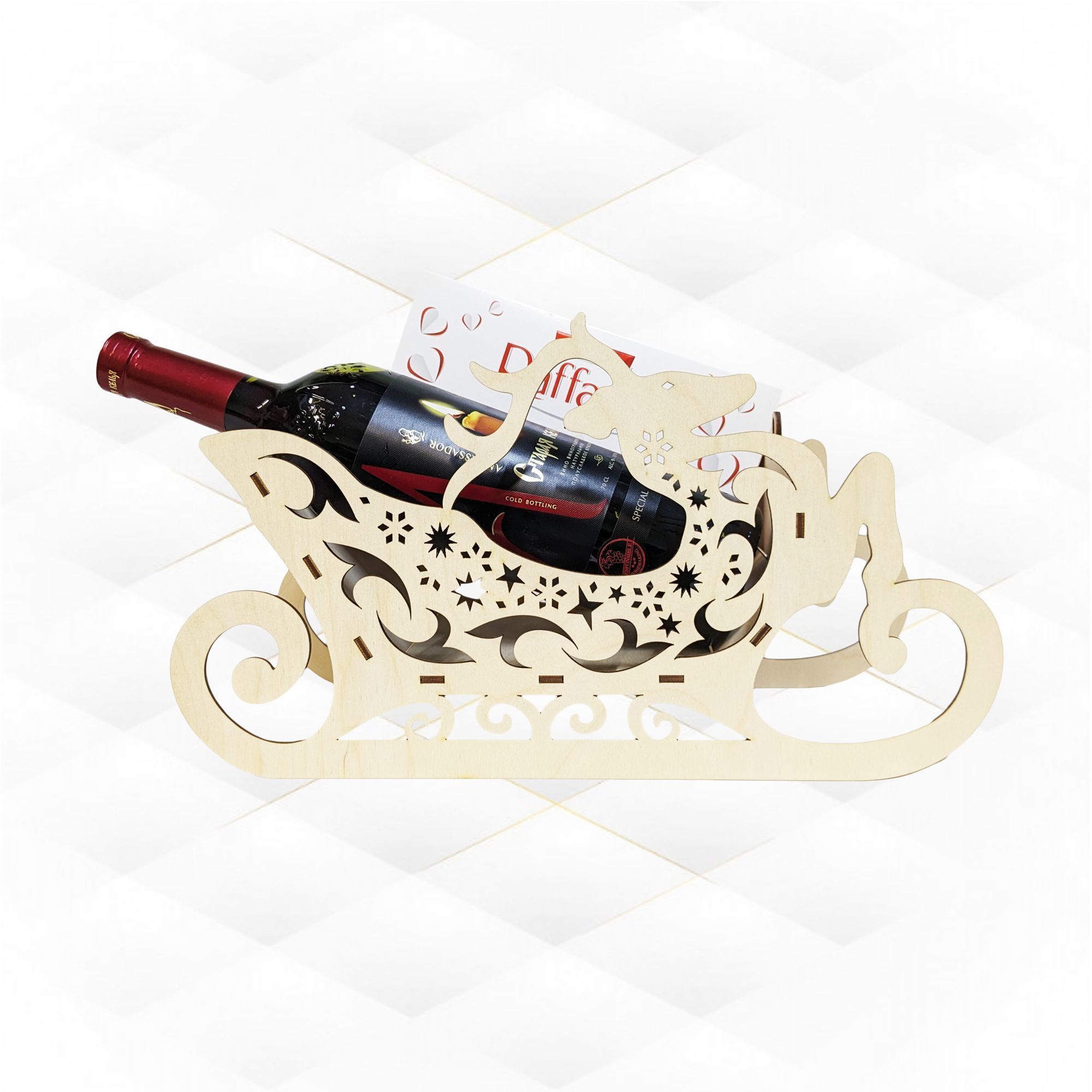 Christmas sleigh deer gift wine holder laser cut design 3D print model_1