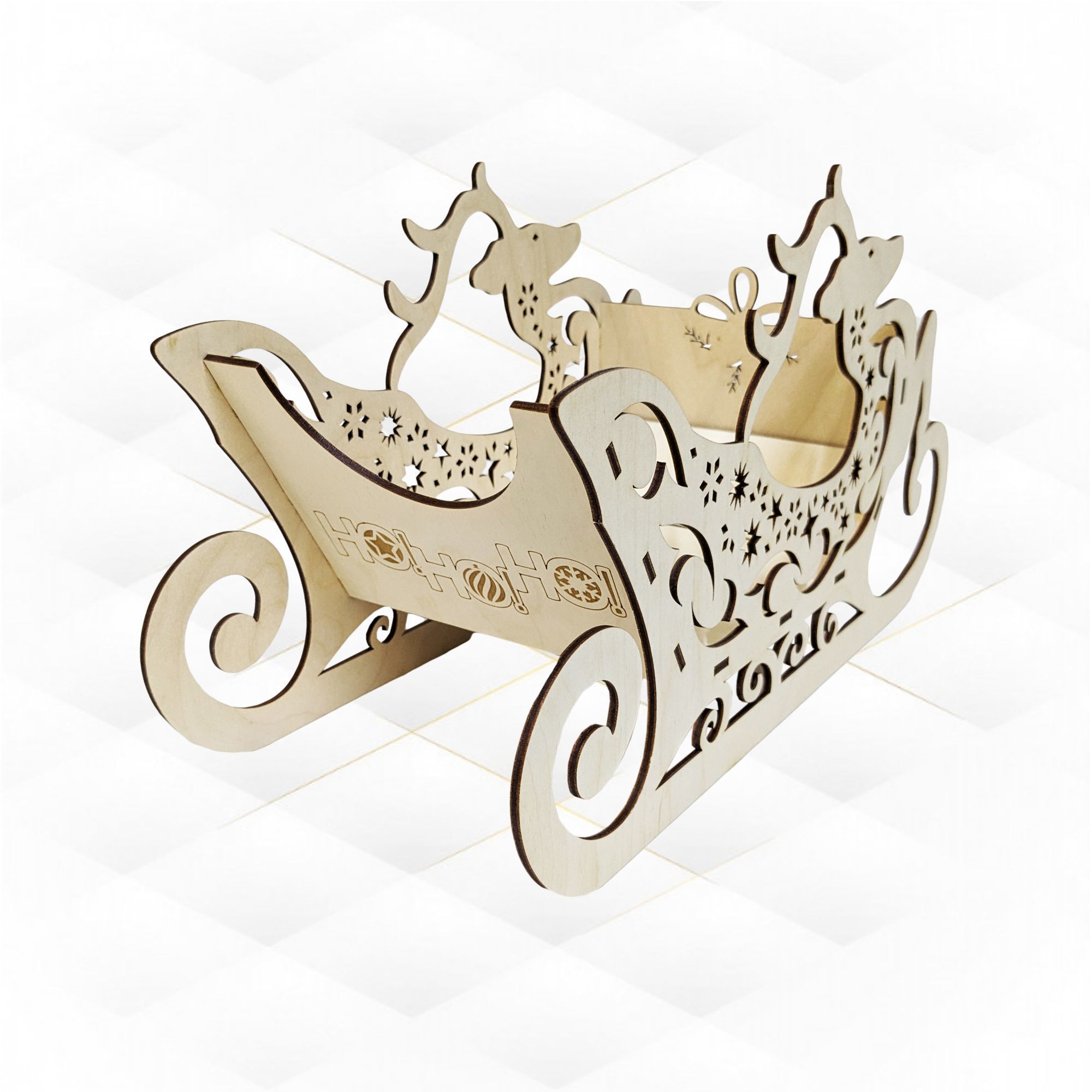 Christmas sleigh deer gift wine holder laser cut design 3D print model_4