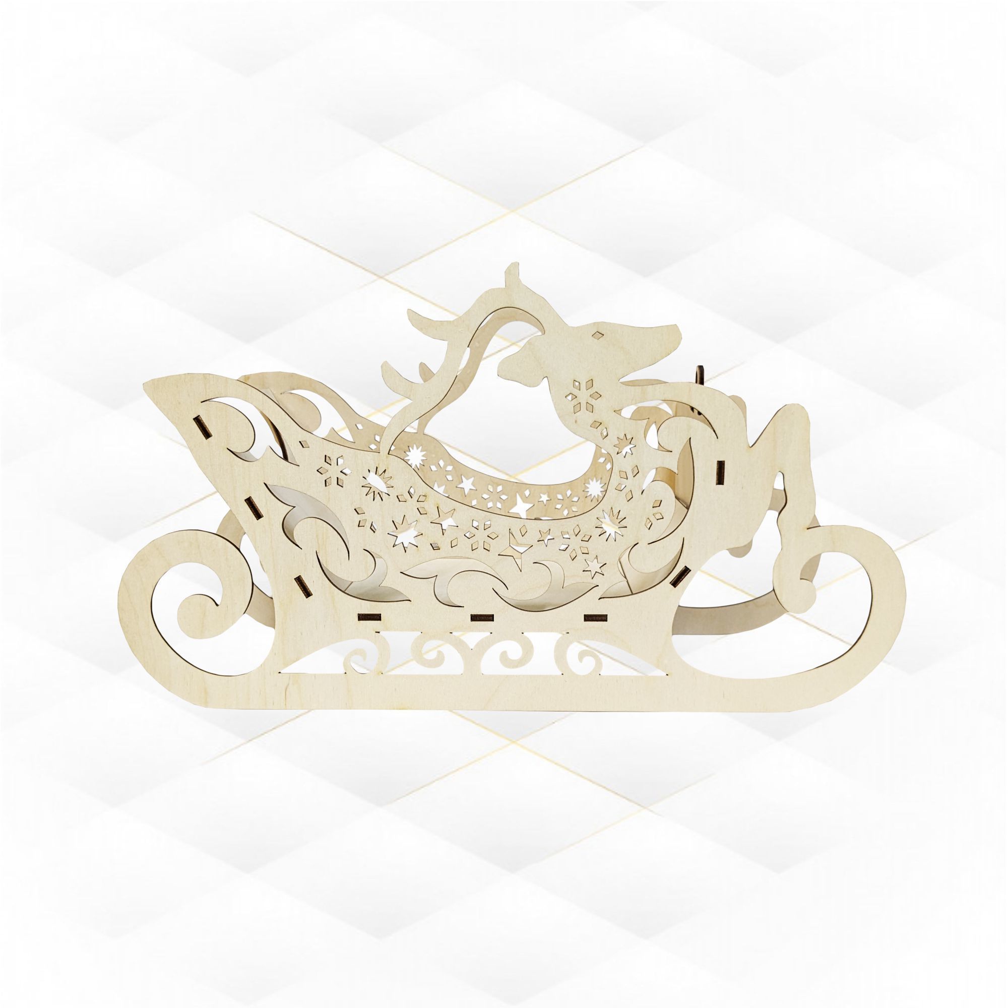 Christmas sleigh deer gift wine holder laser cut design 3D print model_2