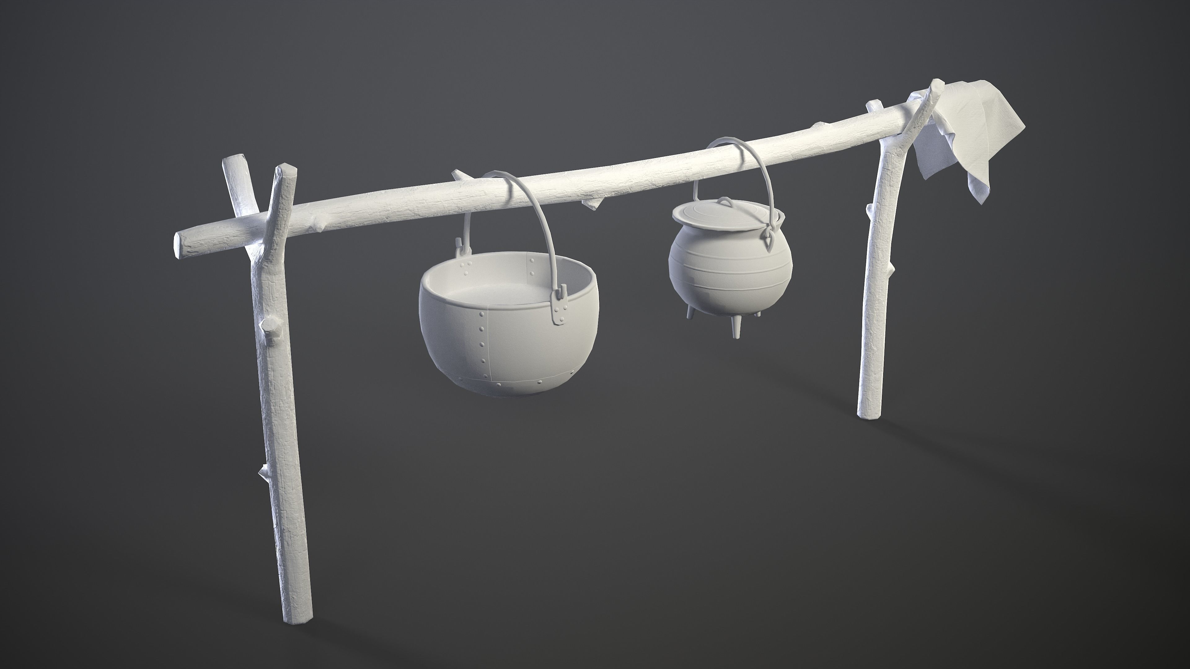 Medieval Hanging Cauldrons for campfire Low-poly 3D model_10