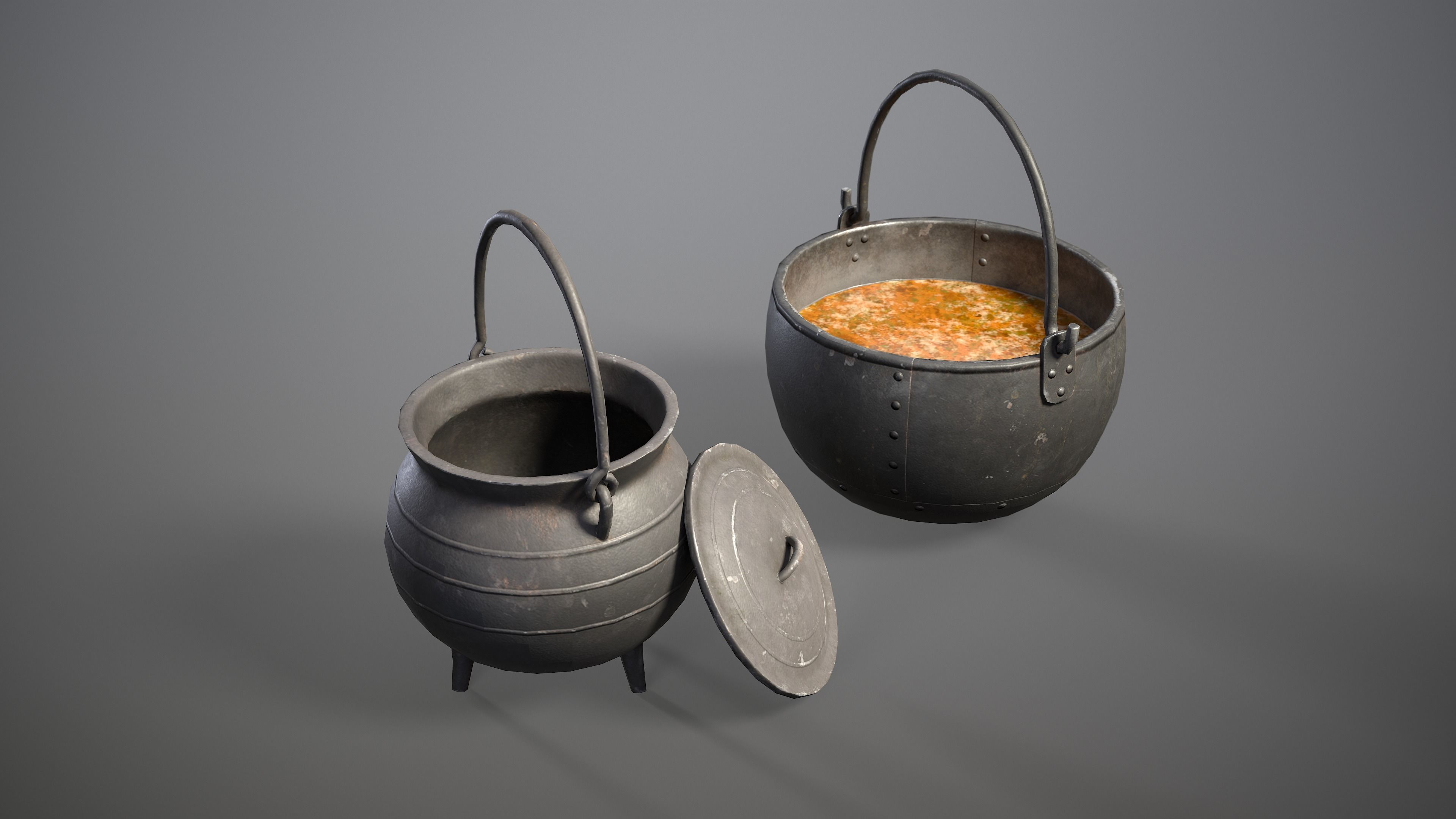 Medieval Hanging Cauldrons for campfire Low-poly 3D model_6