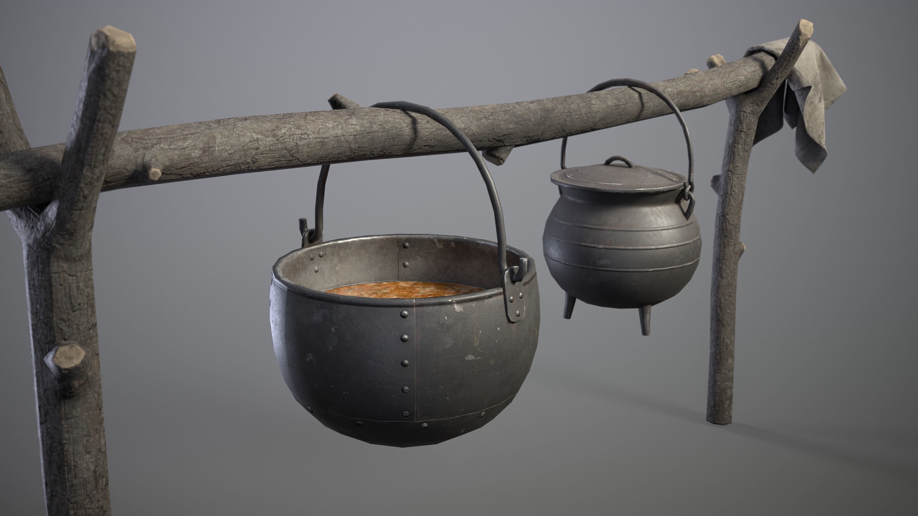 Medieval Hanging Cauldrons for campfire Low-poly 3D model_5