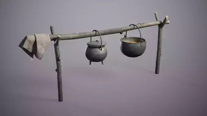 Medieval Hanging Cauldrons for campfire Low-poly 3D model