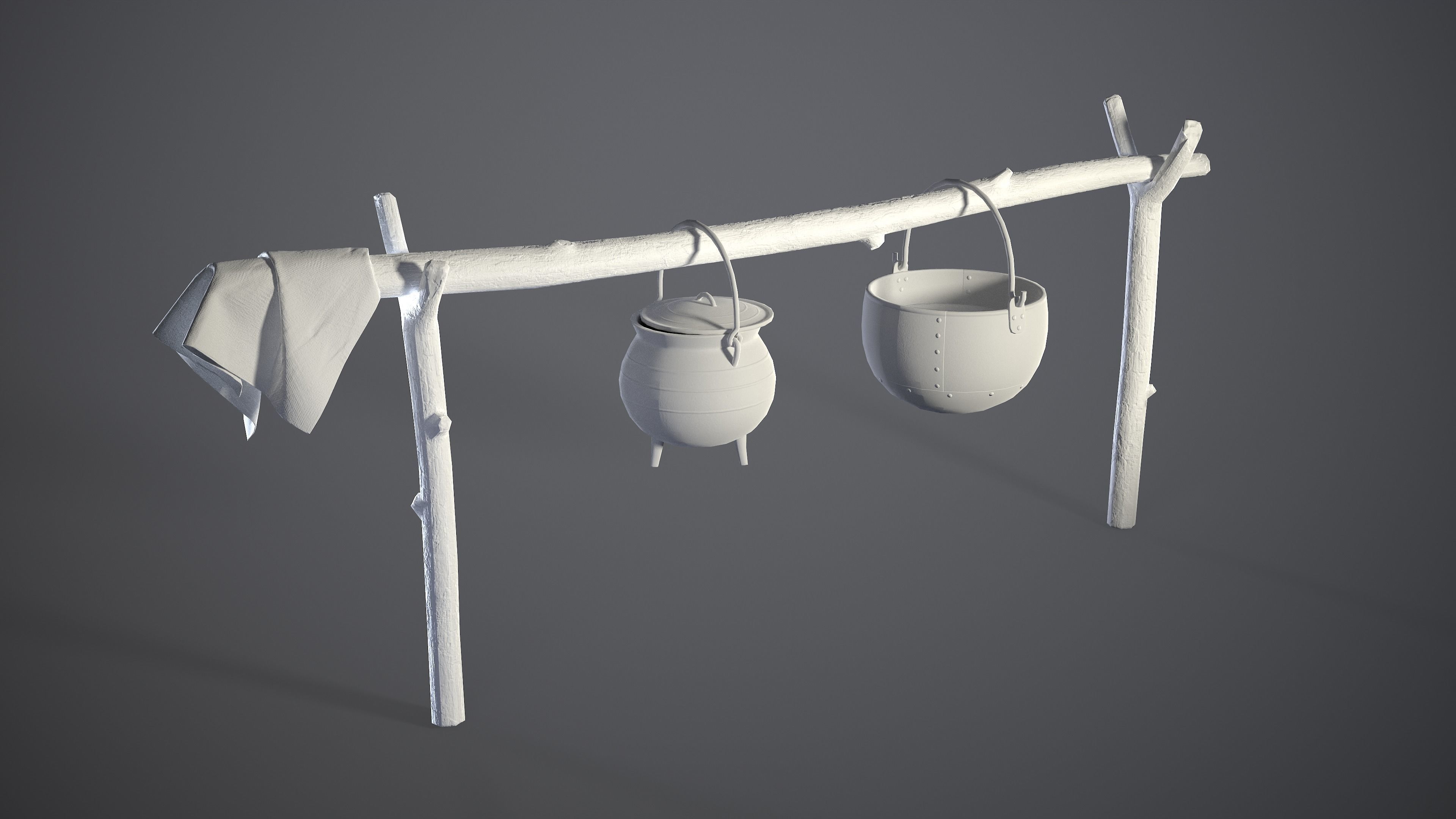 Medieval Hanging Cauldrons for campfire Low-poly 3D model_9