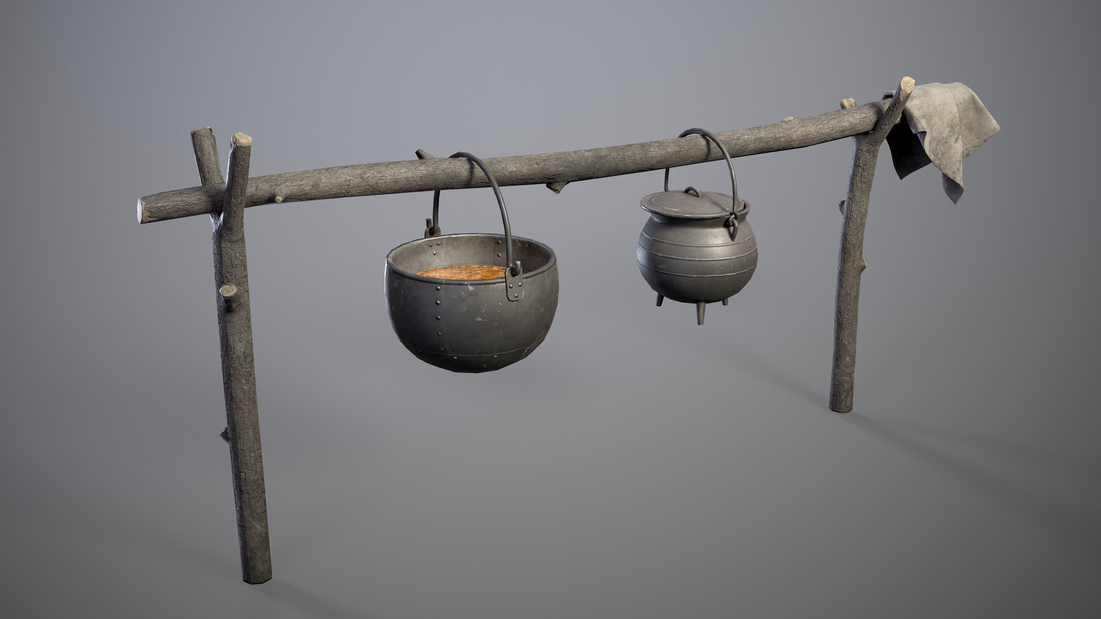 Medieval Hanging Cauldrons for campfire Low-poly 3D model_4