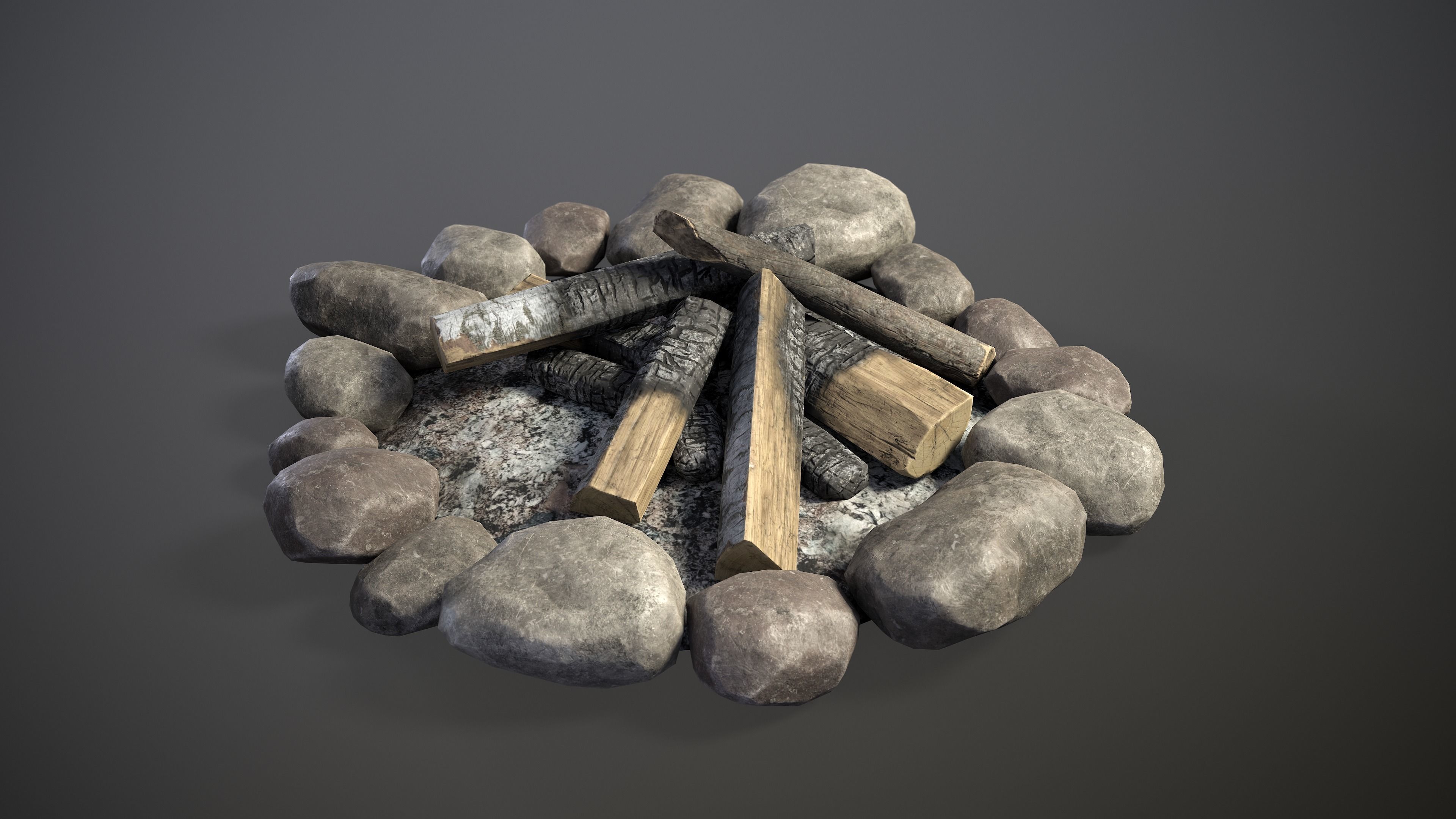 Bonfire with Medieval Hanging Cauldrons Low-poly 3D model_5