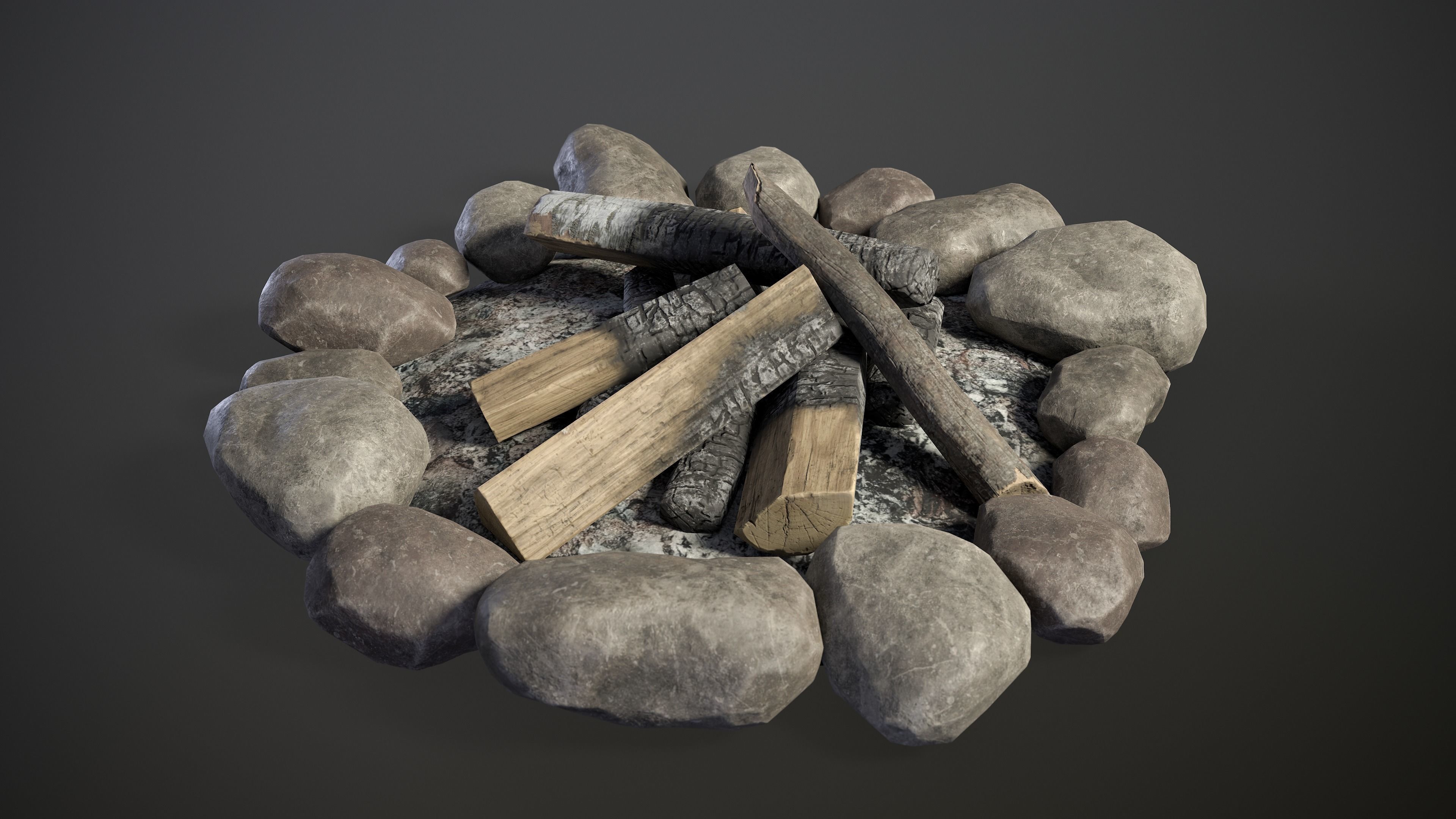 Bonfire with Medieval Hanging Cauldrons Low-poly 3D model_6