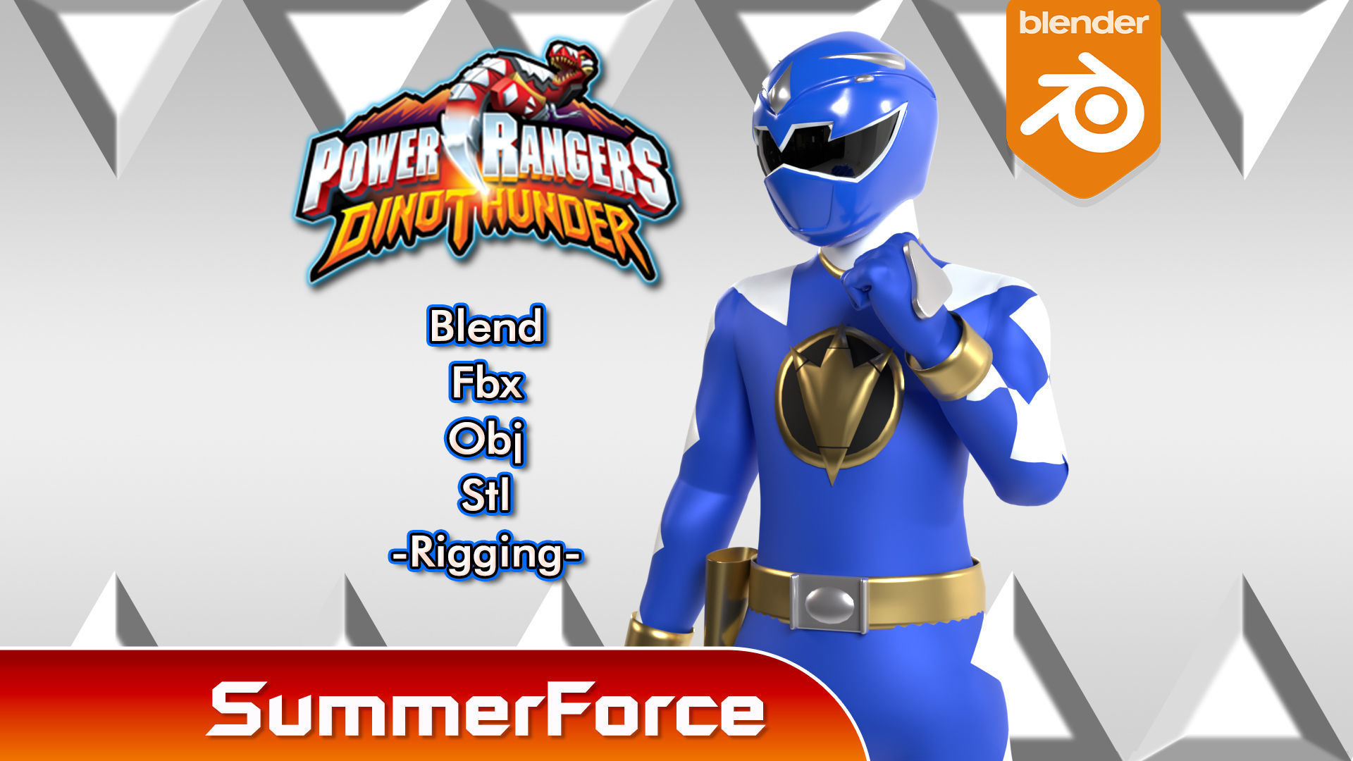 Blue Dino Ranger - Dino Thunder 3D model rigged | CGTrader