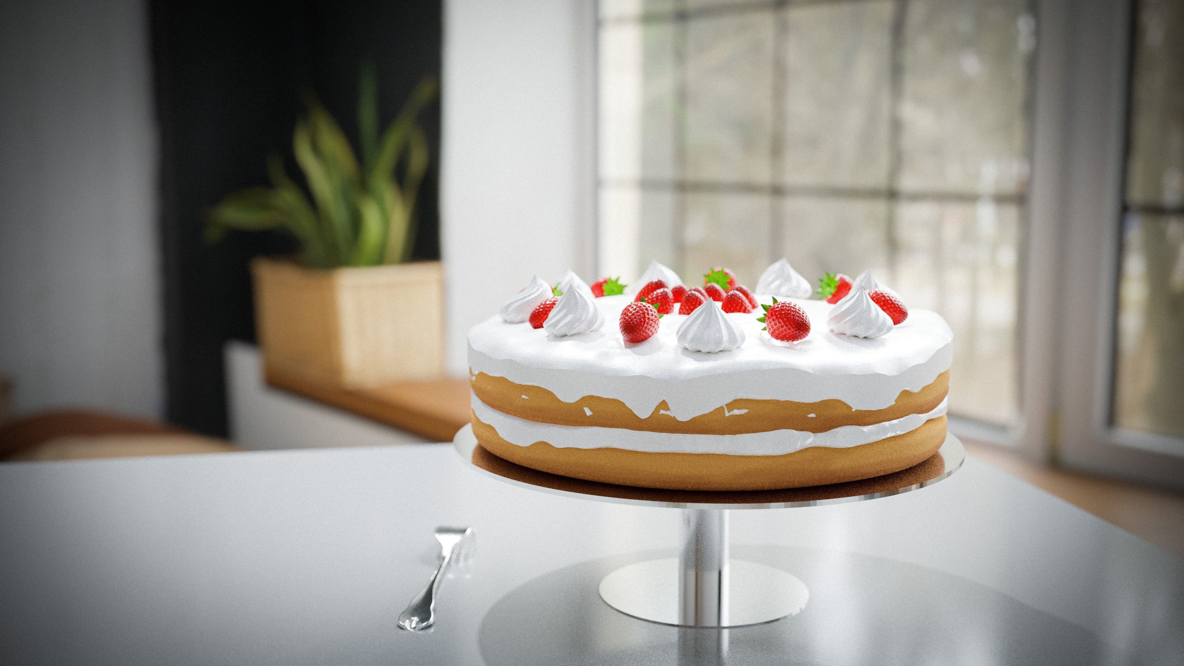 3D strawberry pie Free 3D model_1