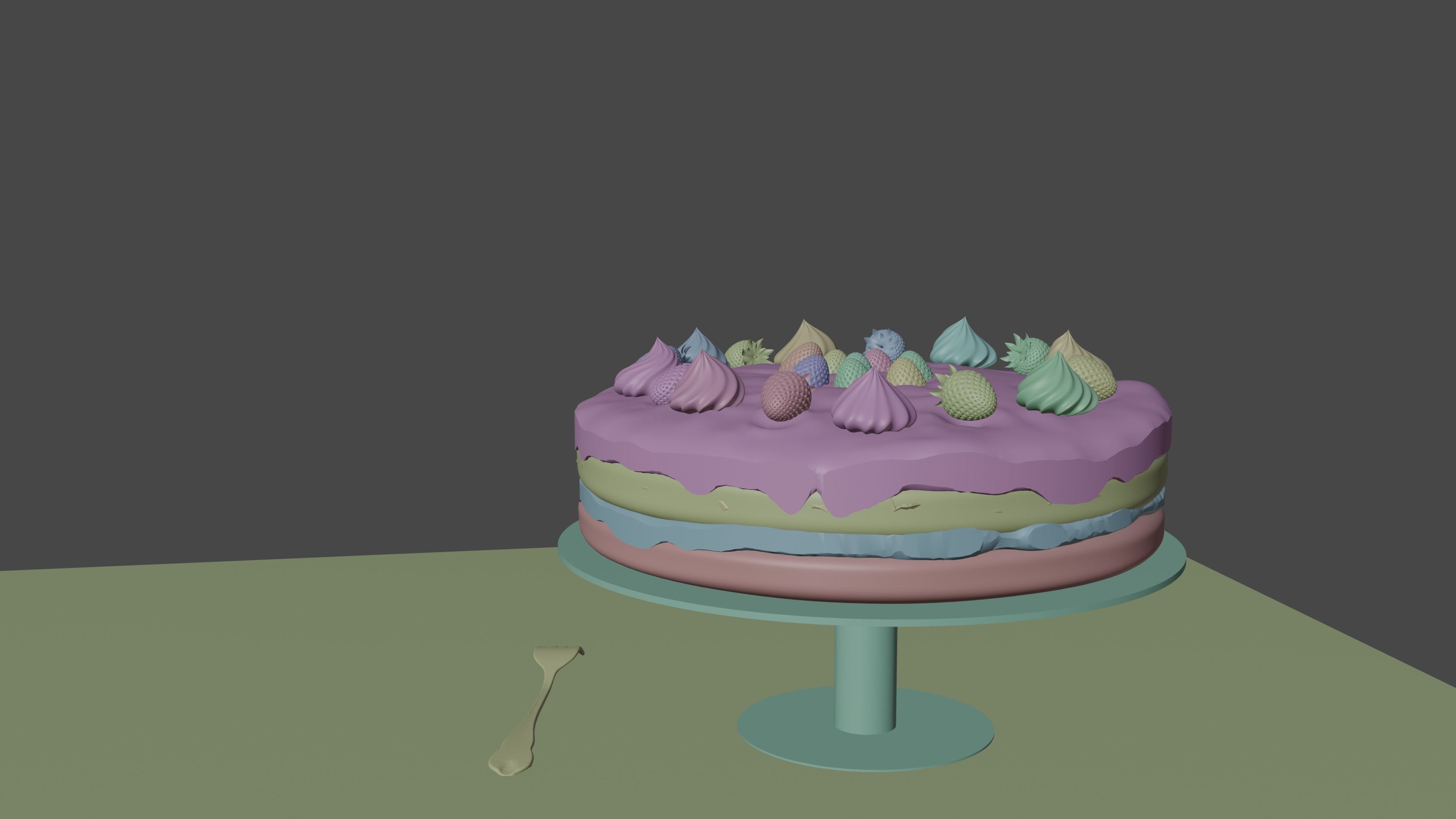 3D strawberry pie Free 3D model_2