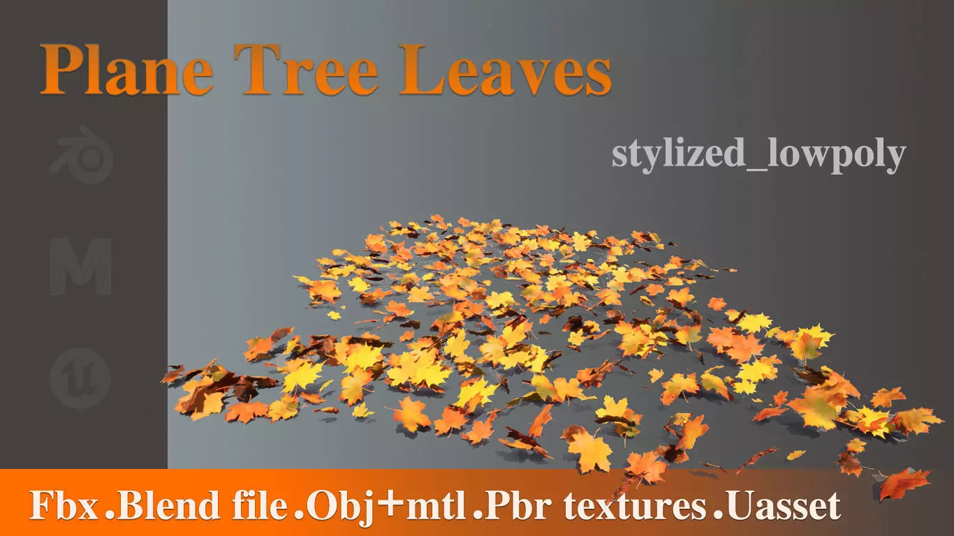 Plane tree leaves  Low-poly 3D model_0