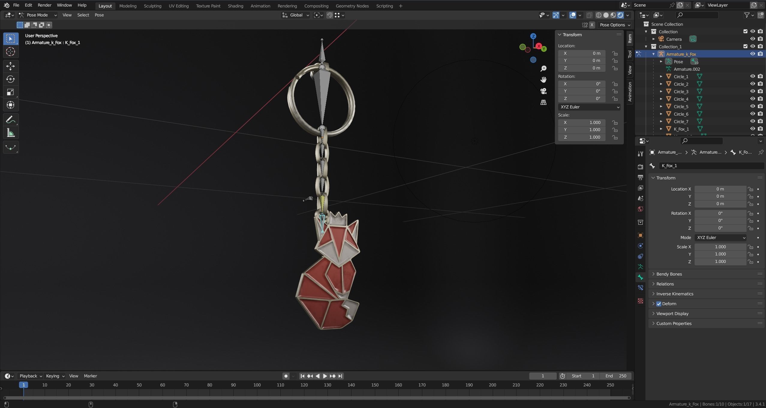 Keychain fox Low-poly 3D model_27