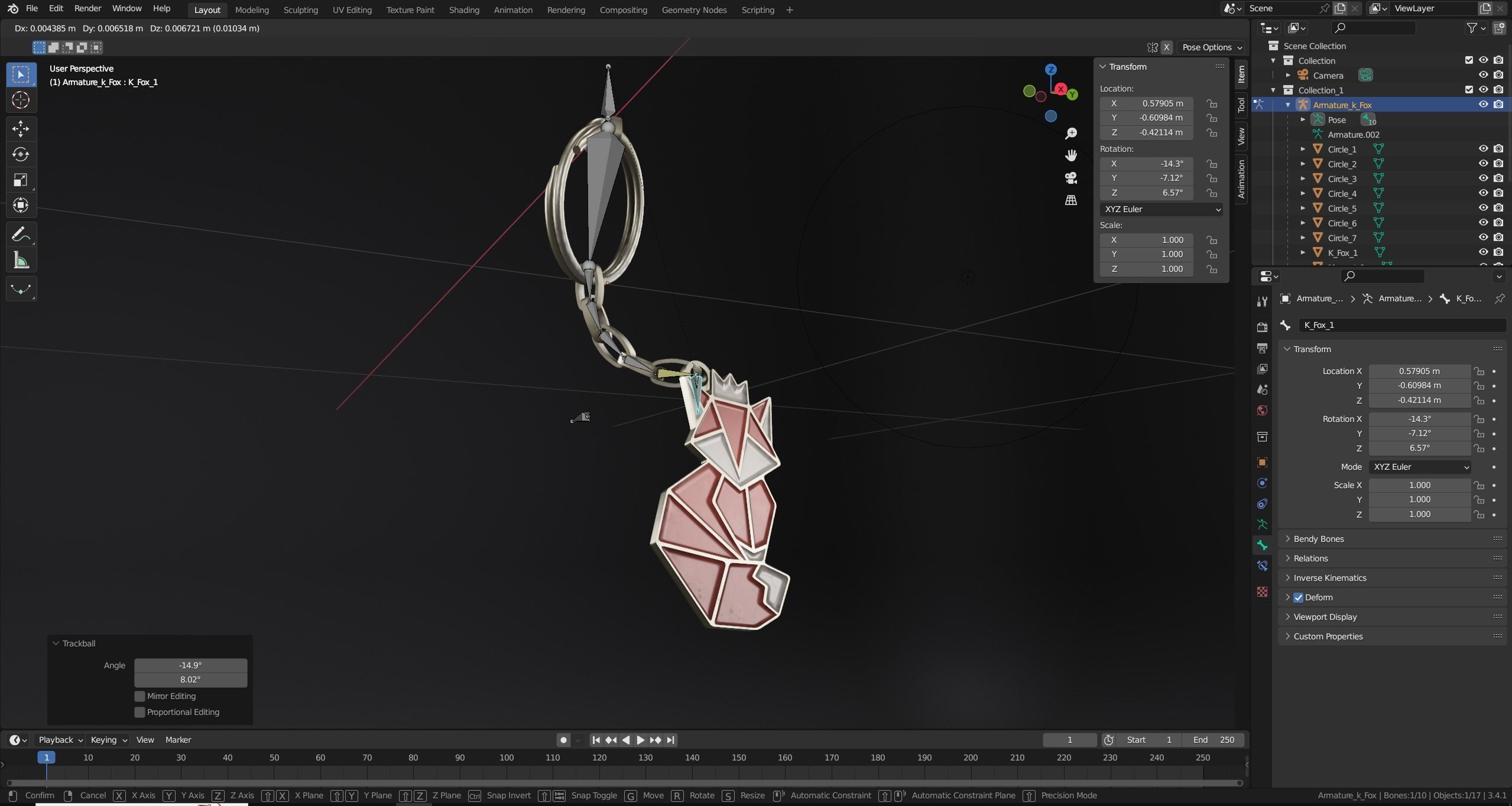 Keychain fox Low-poly 3D model_28