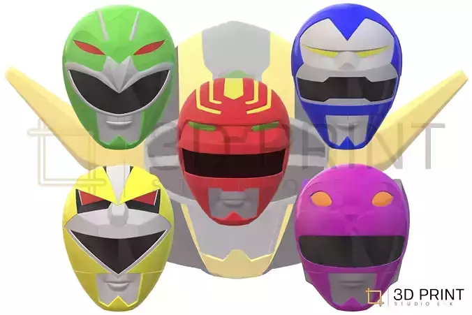 Power Rangers Lost Galaxy Rangers Pack helmet plus gift file 3D print model