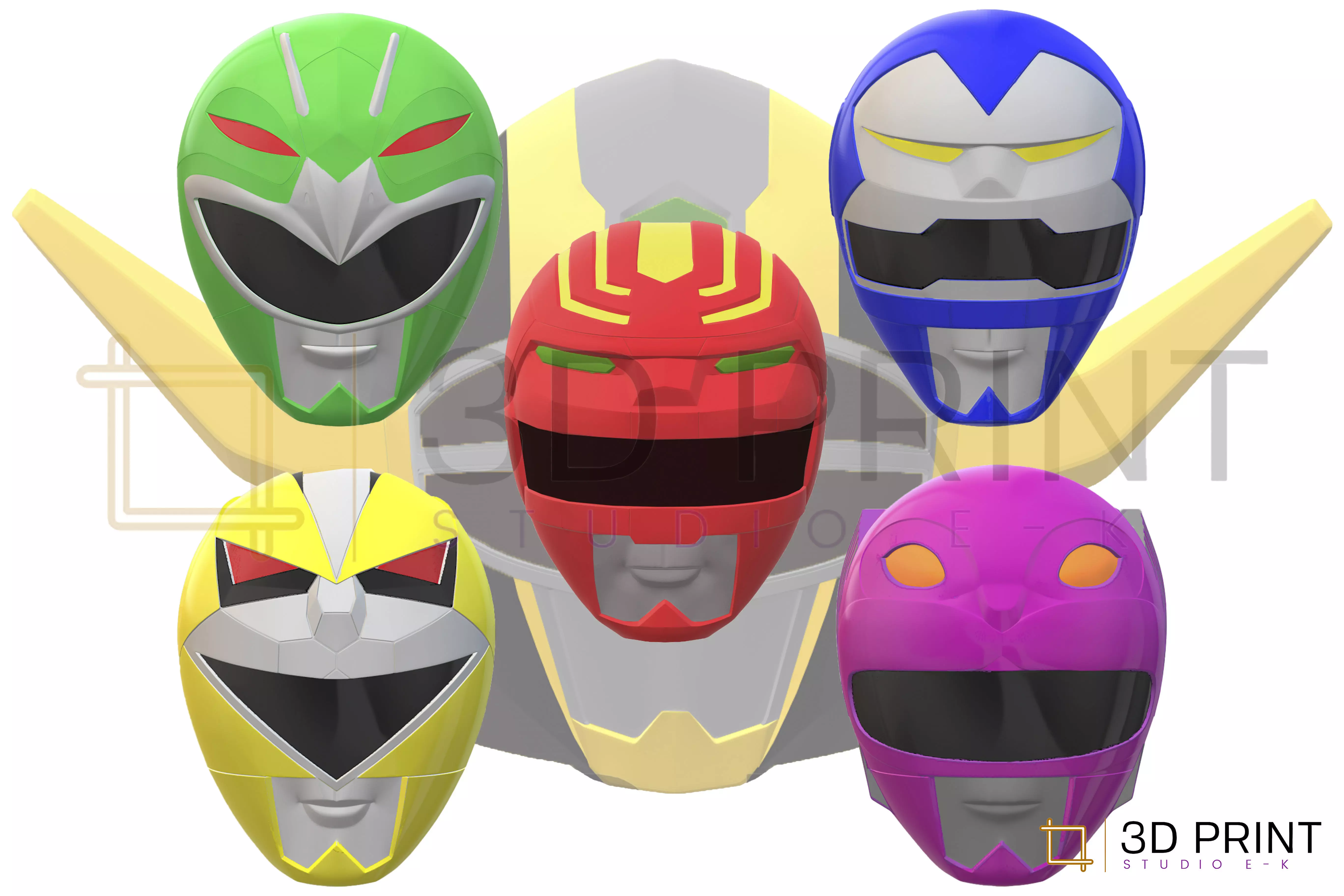 Power Rangers Lost Galaxy Rangers Pack helmet plus gift file 3D print model_0