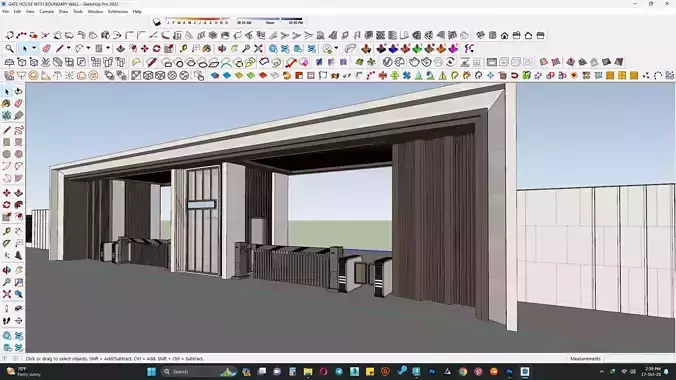 Gate house with boundary wall 3d model