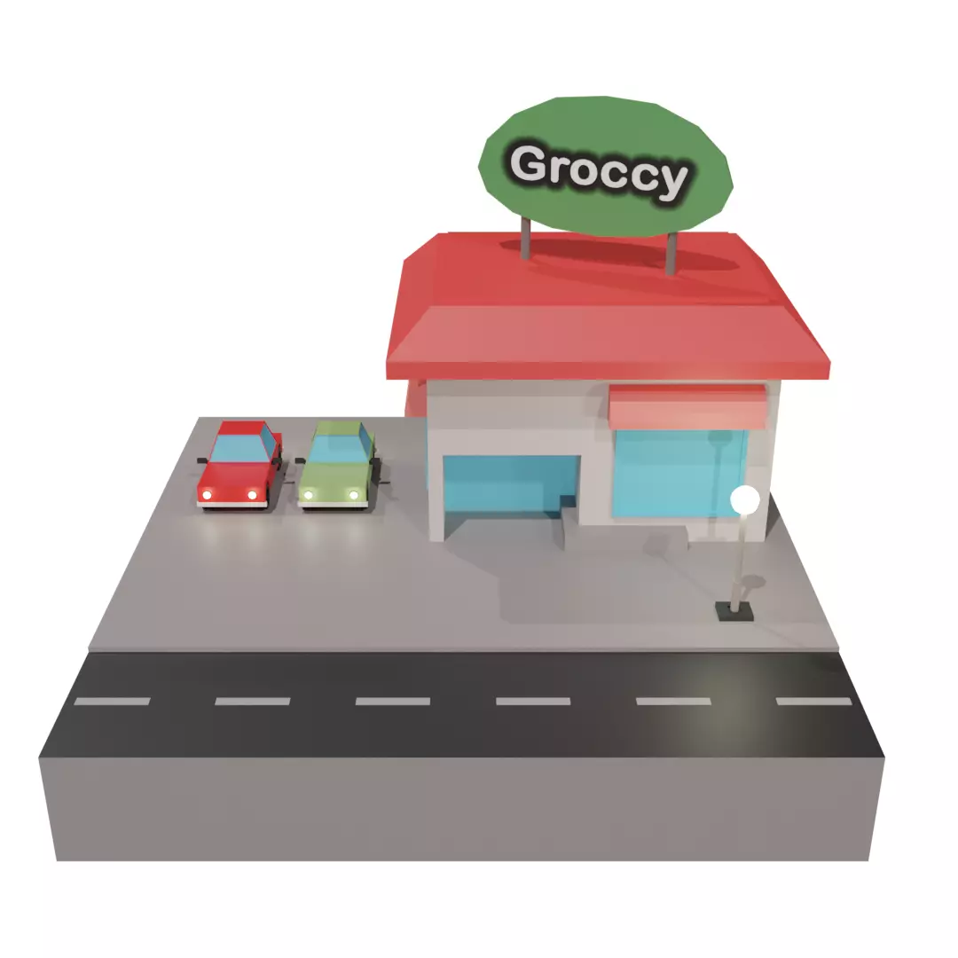 3D low poly grocery store  Low-poly 3D model_0