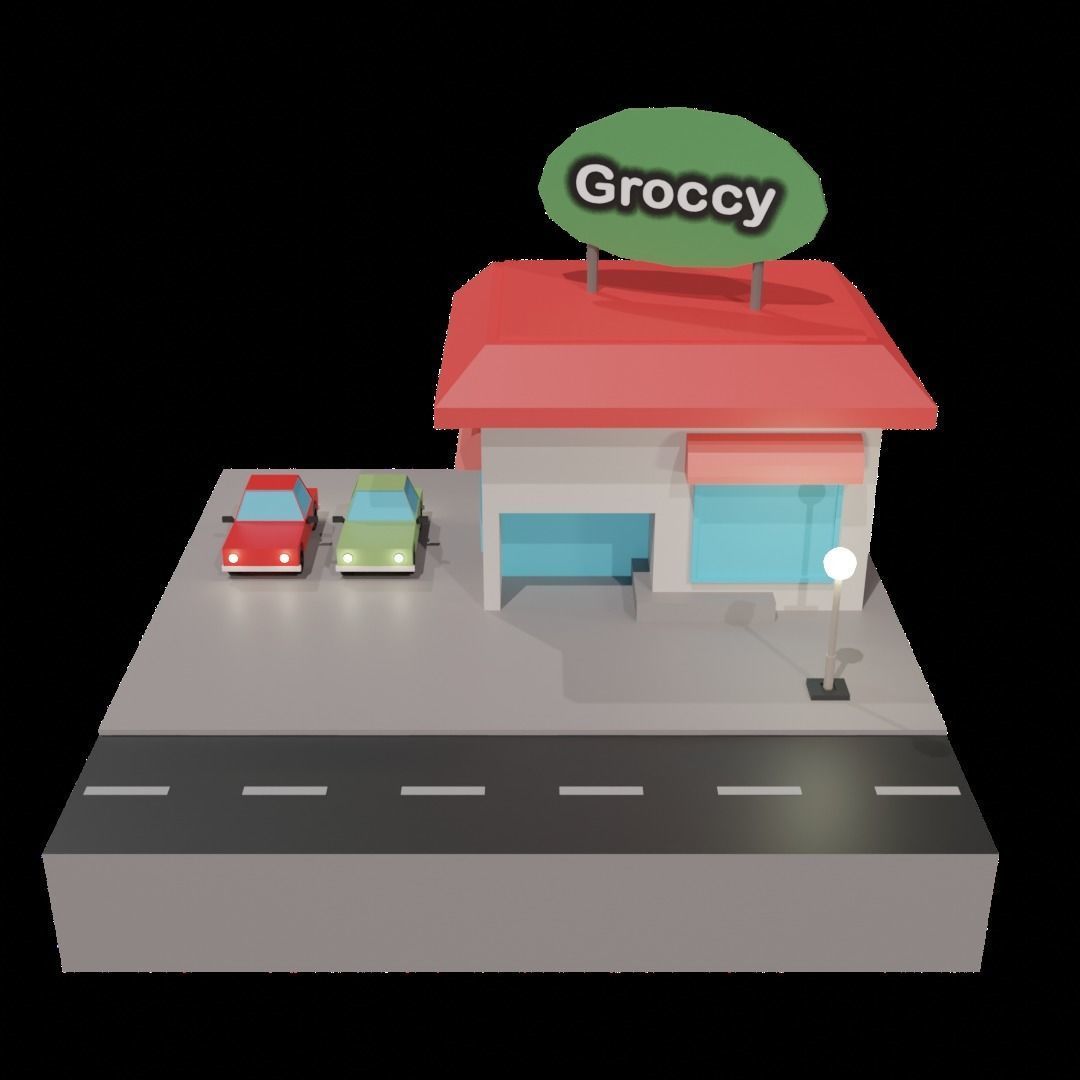 3D low poly grocery store  Low-poly 3D model_3