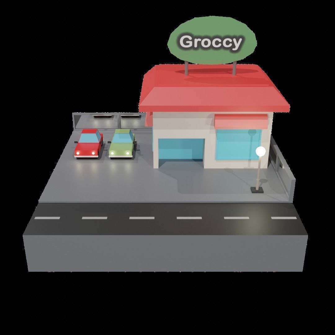 3D low poly grocery store  Low-poly 3D model_2