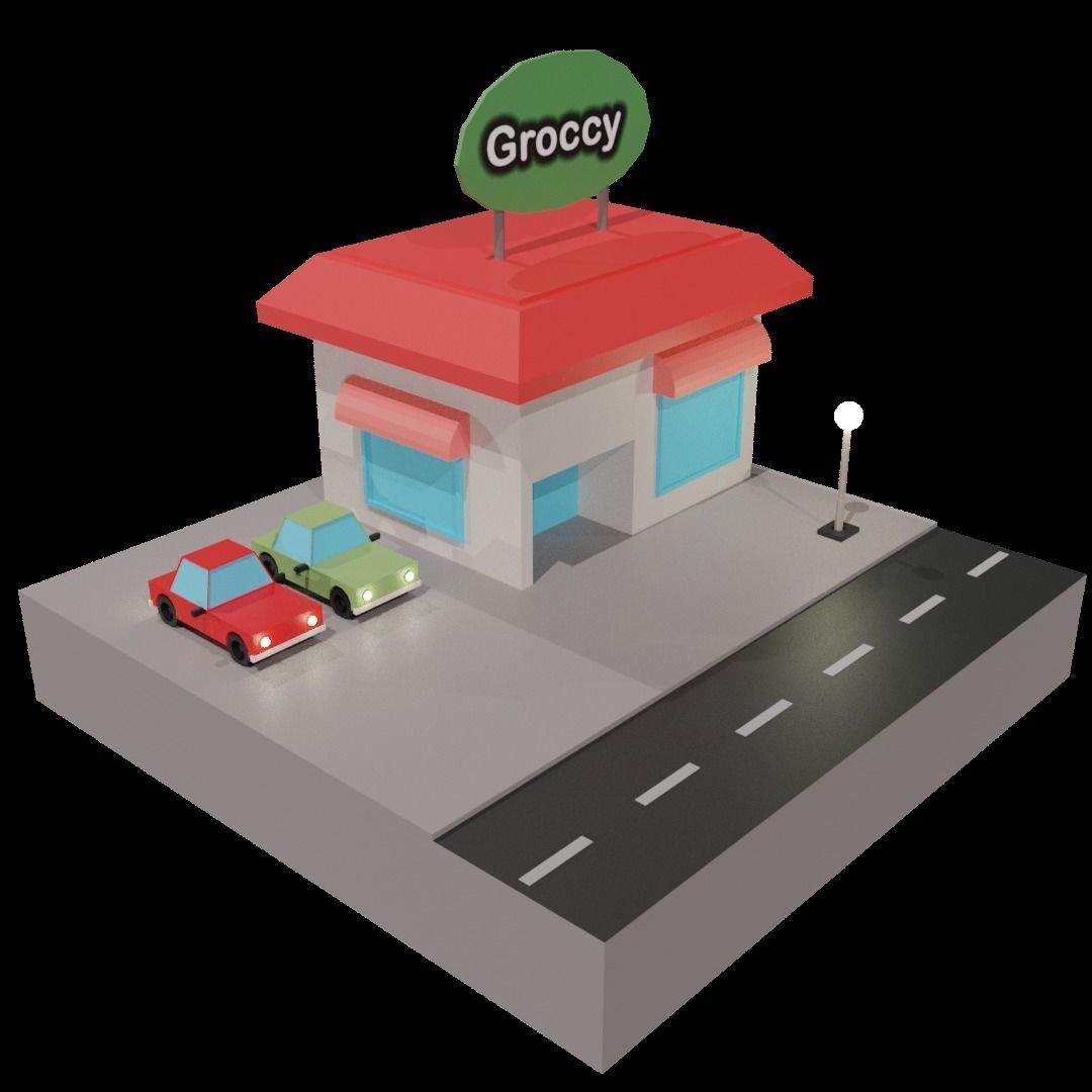 3D low poly grocery store  Low-poly 3D model_1