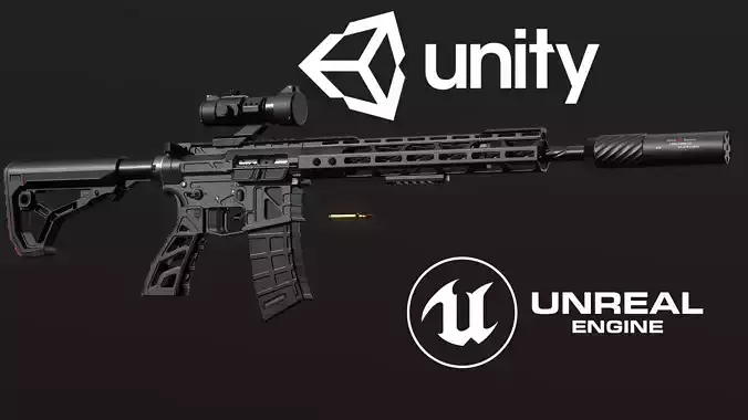 Lightweight AR-15 Low-poly 3D model