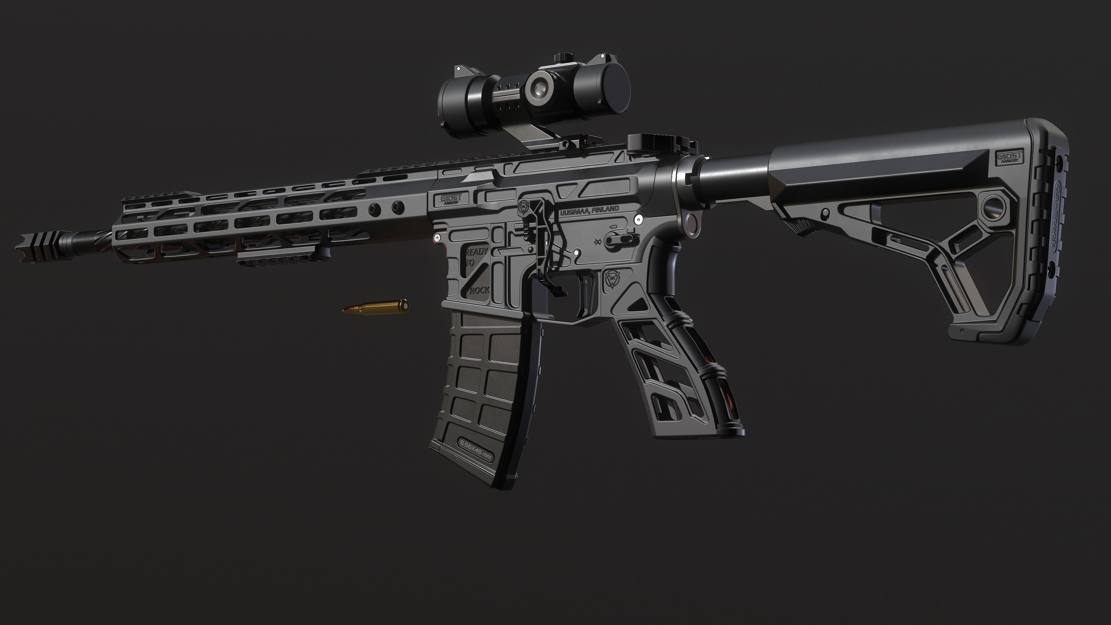 Lightweight AR-15 Low-poly 3D model_4