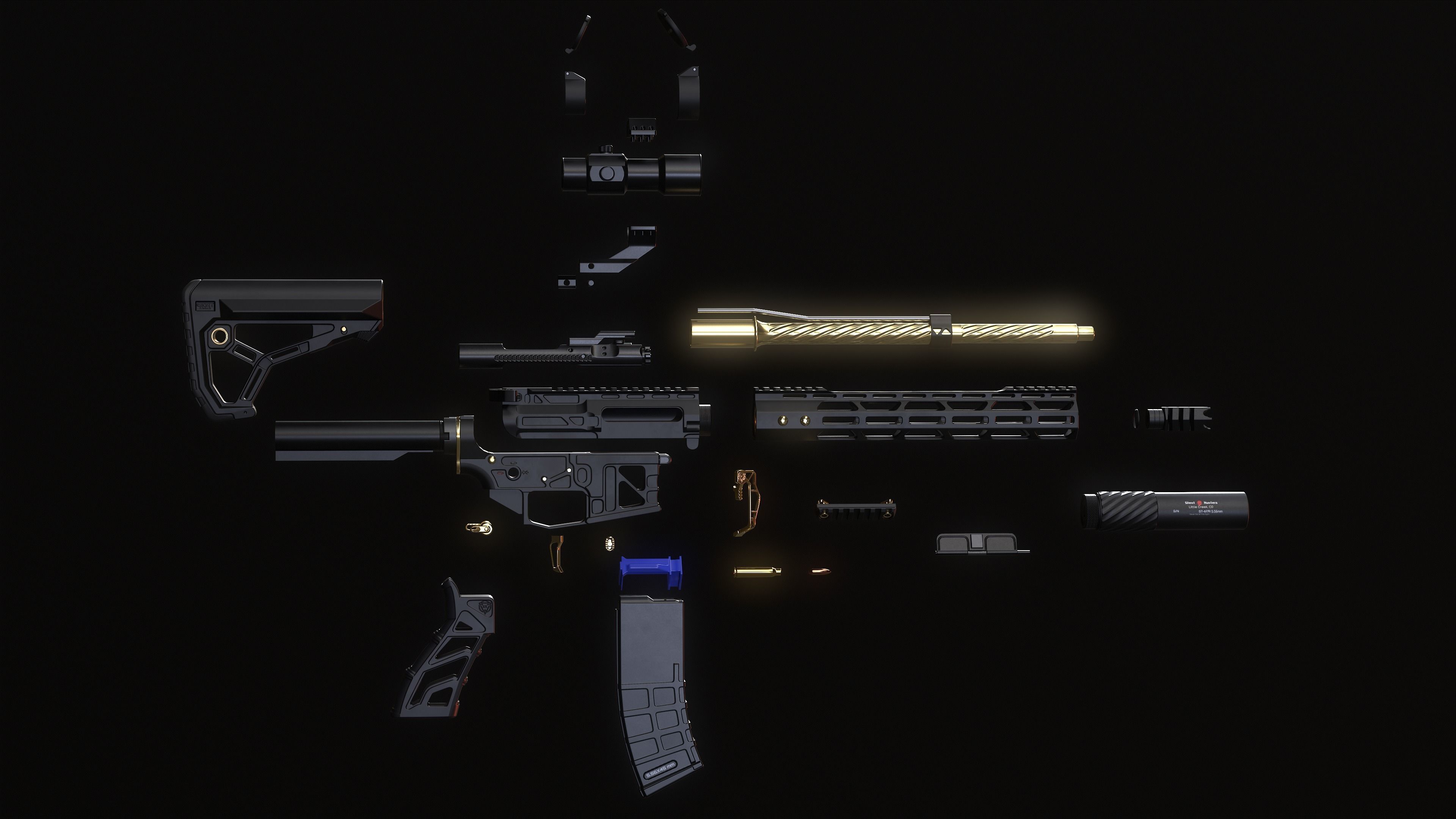 Lightweight AR-15 Low-poly 3D model_17