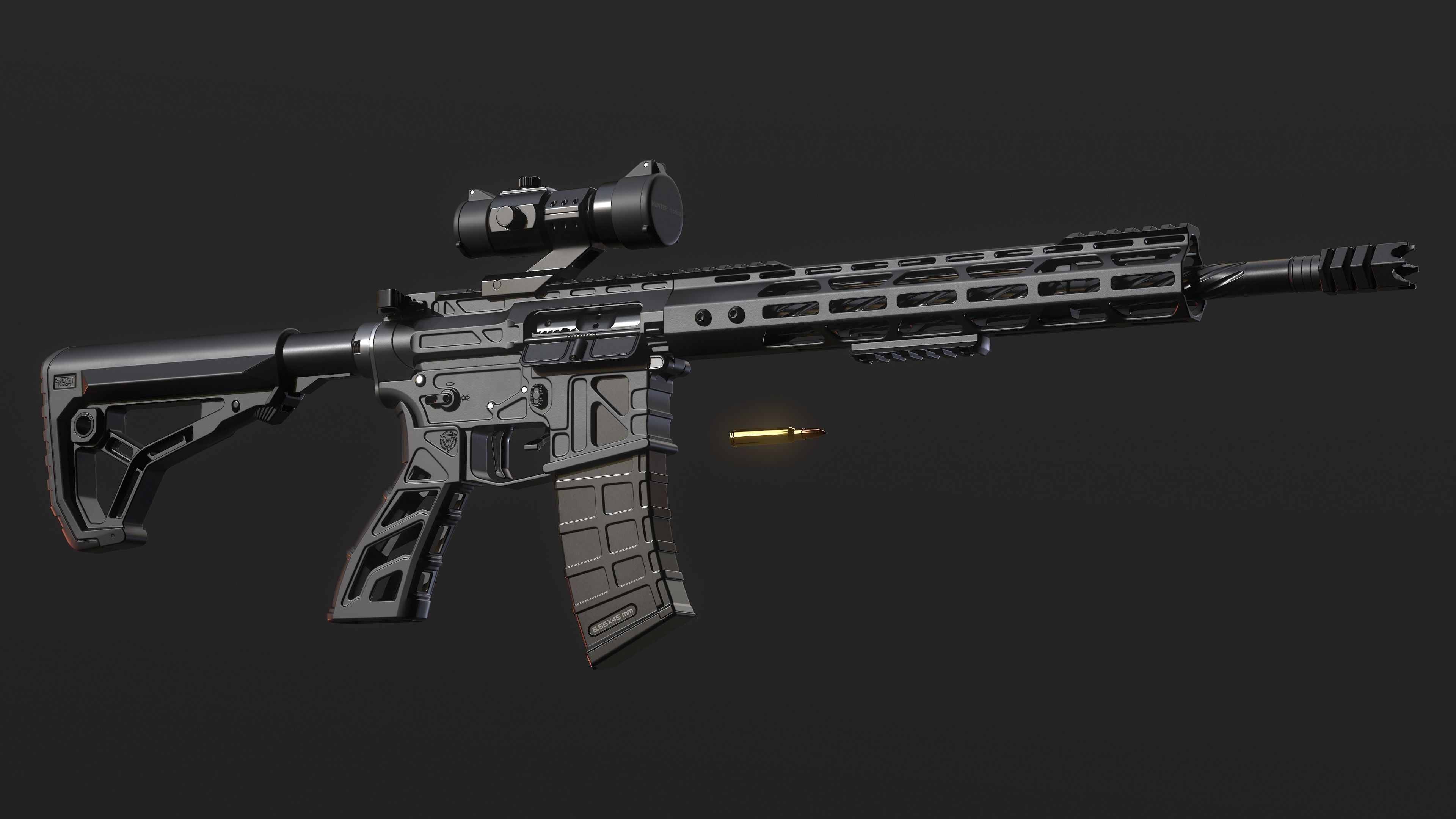 Lightweight AR-15 Low-poly 3D model_3