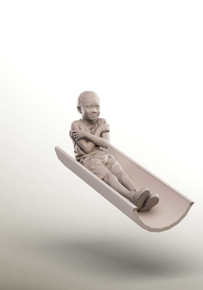 Garry 14505 - Black Boy Sliding On The Playground Low-poly 3D model_3