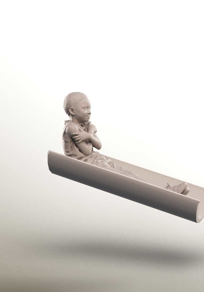 Garry 14505 - Black Boy Sliding On The Playground Low-poly 3D model_4