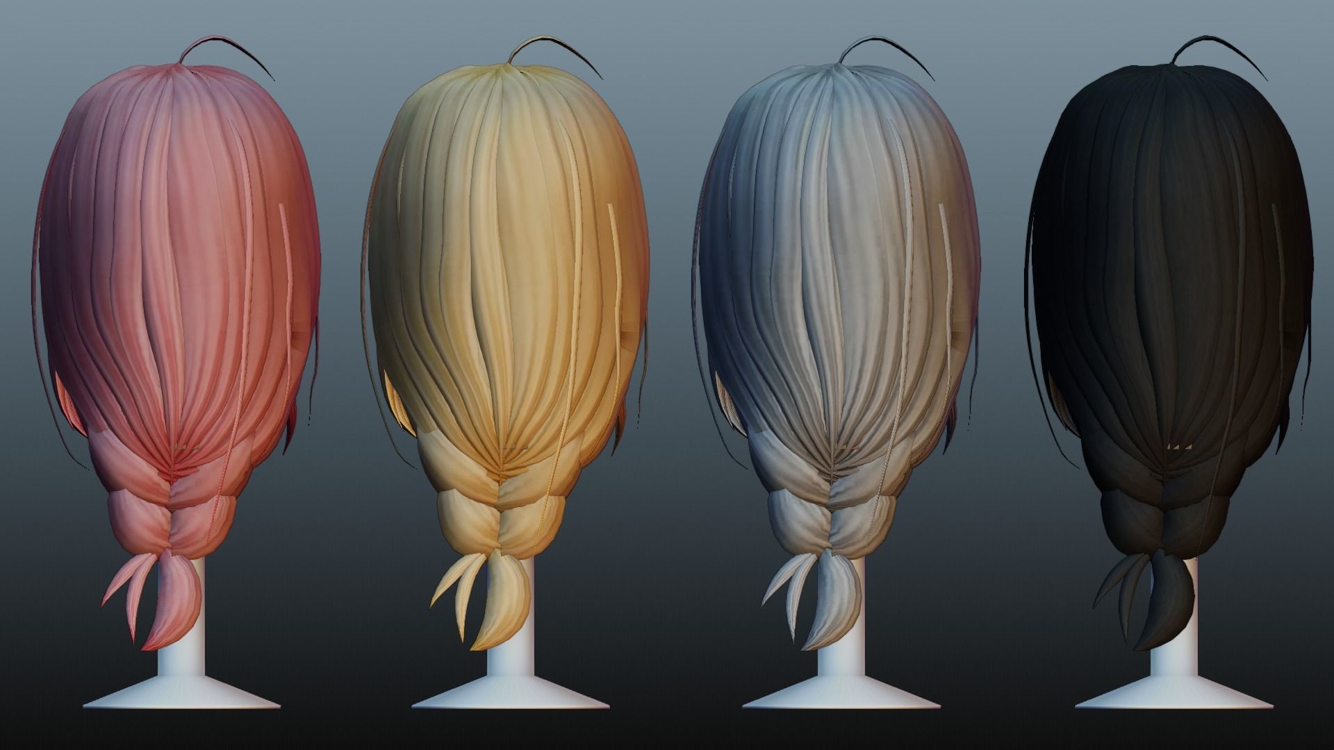 Female hair 4 colors Low-poly 3D model_1