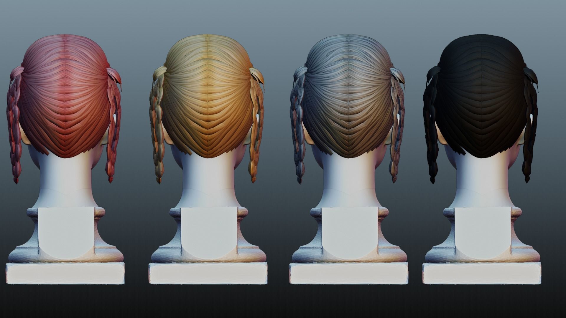 Female hair 4 colors Low-poly 3D model_1