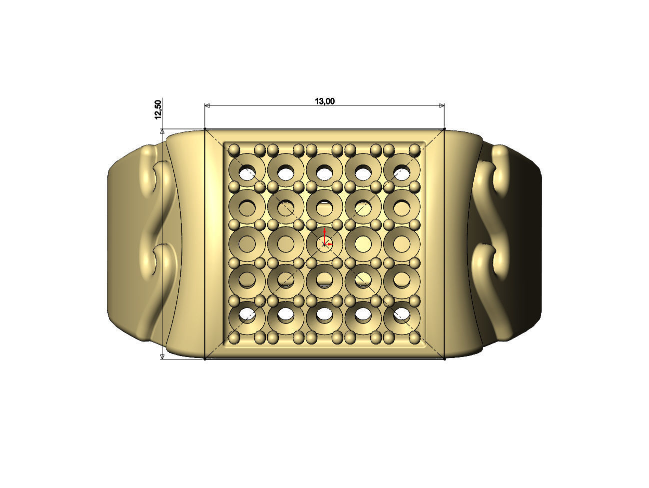 Iced diamond wave greek key dome square ring US sizes 7to11 3D print model_8